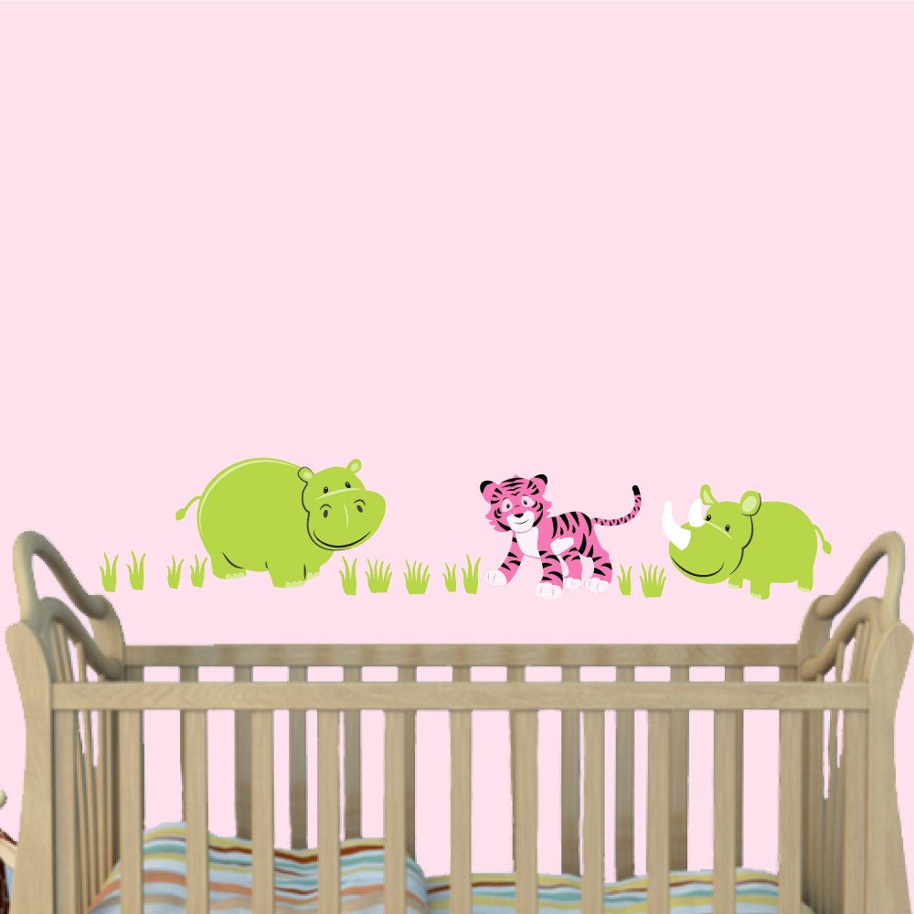 Cute Hippo & Tiger Wall Stickers for Girls Nursery - Baby Pink Nursery Décor - Perfect for Kids' Room, Playroom & Baby Shower Gifts
