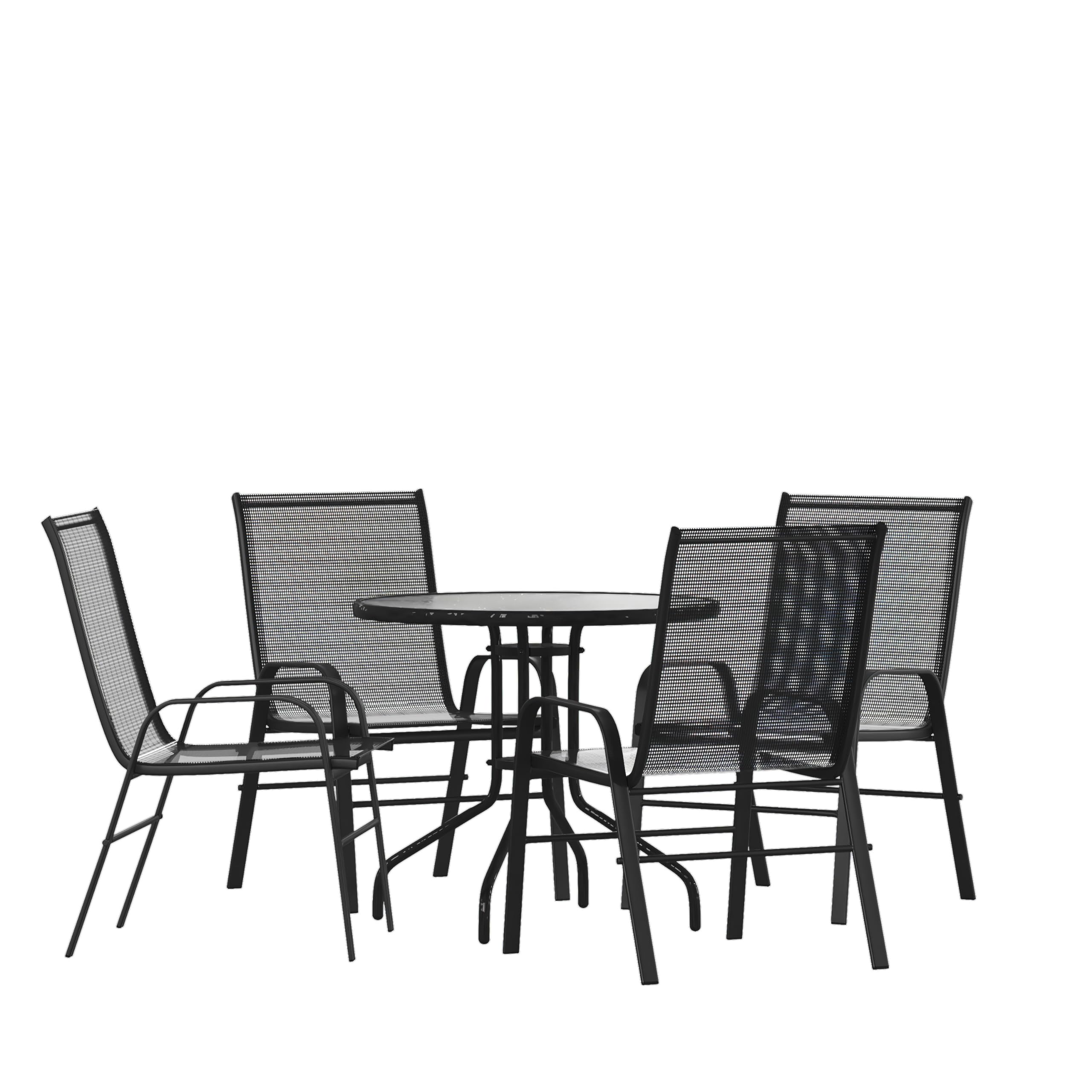 Flash Furniture Brazos 5-Piece Outdoor Patio Dining Set with 4 Black Flex Comfort Stackable Chairs & 31.5