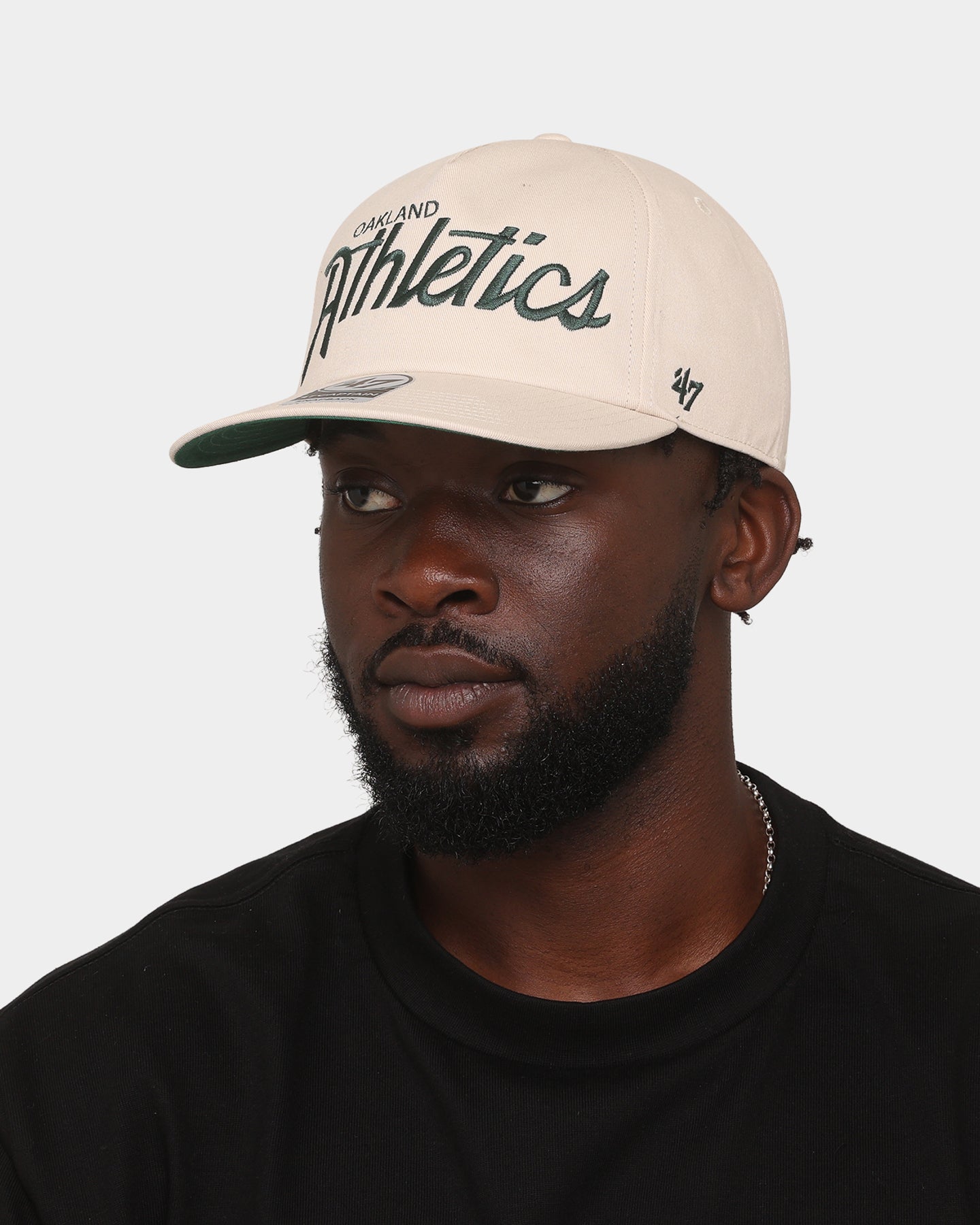 47 Brand Oakland Athletics Nantasket Script '47 Captain DT Snapback Bone Hat - Official MLB Baseball Cap for Men & Women - Perfect for Sports Fans, Streetwear Fashion and Casual Outfits