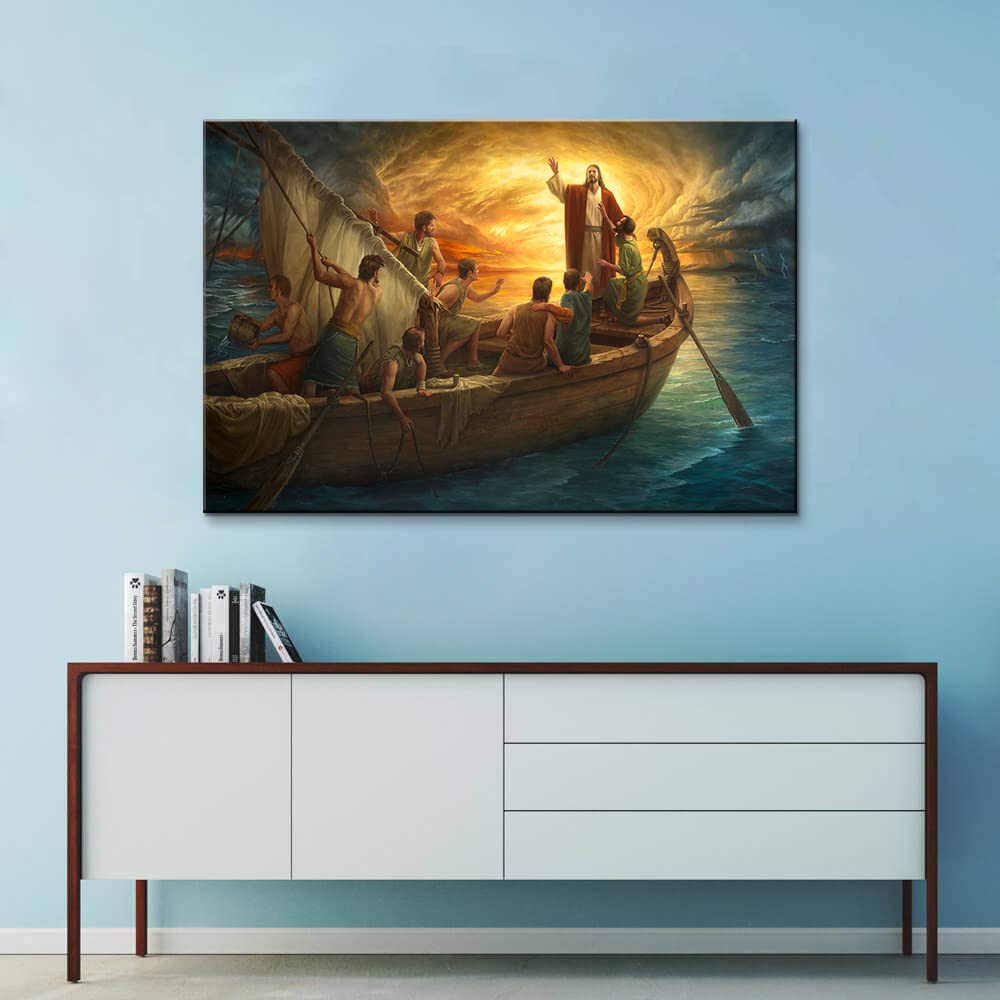 Jesus Christ Wall Art Canvas Print - Religious Christian Home Decor for Living Room, Bedroom & Office - 28''H x 40''W - Easy to Hang Christian Gift & Inspirational Painting