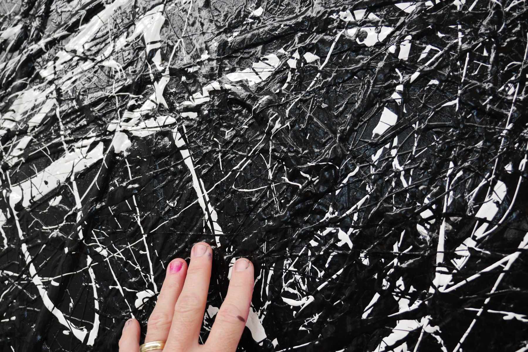 Scattergate 150cm x 150cm Black White Textured Abstract Canvas Wall Art - Modern Home Decor for Living Room, Bedroom & Office