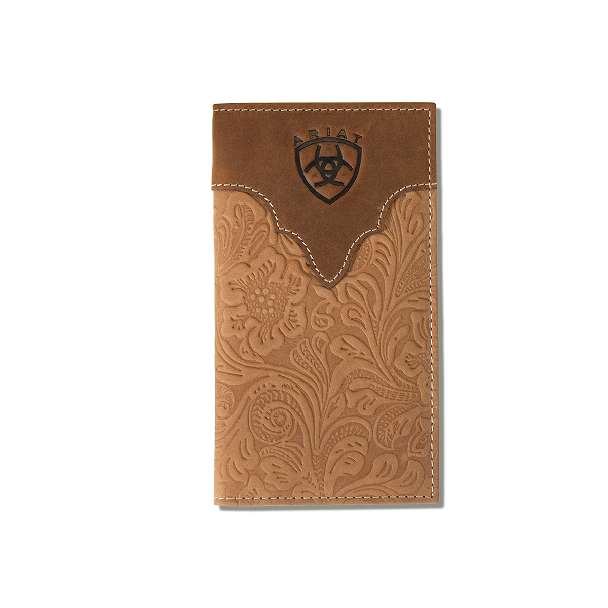 Ariat Floral Embossed Leather Wallet for Men & Women - Stylish Brown Western Bifold Wallet for Everyday Use, Travel & Outdoor Adventures
