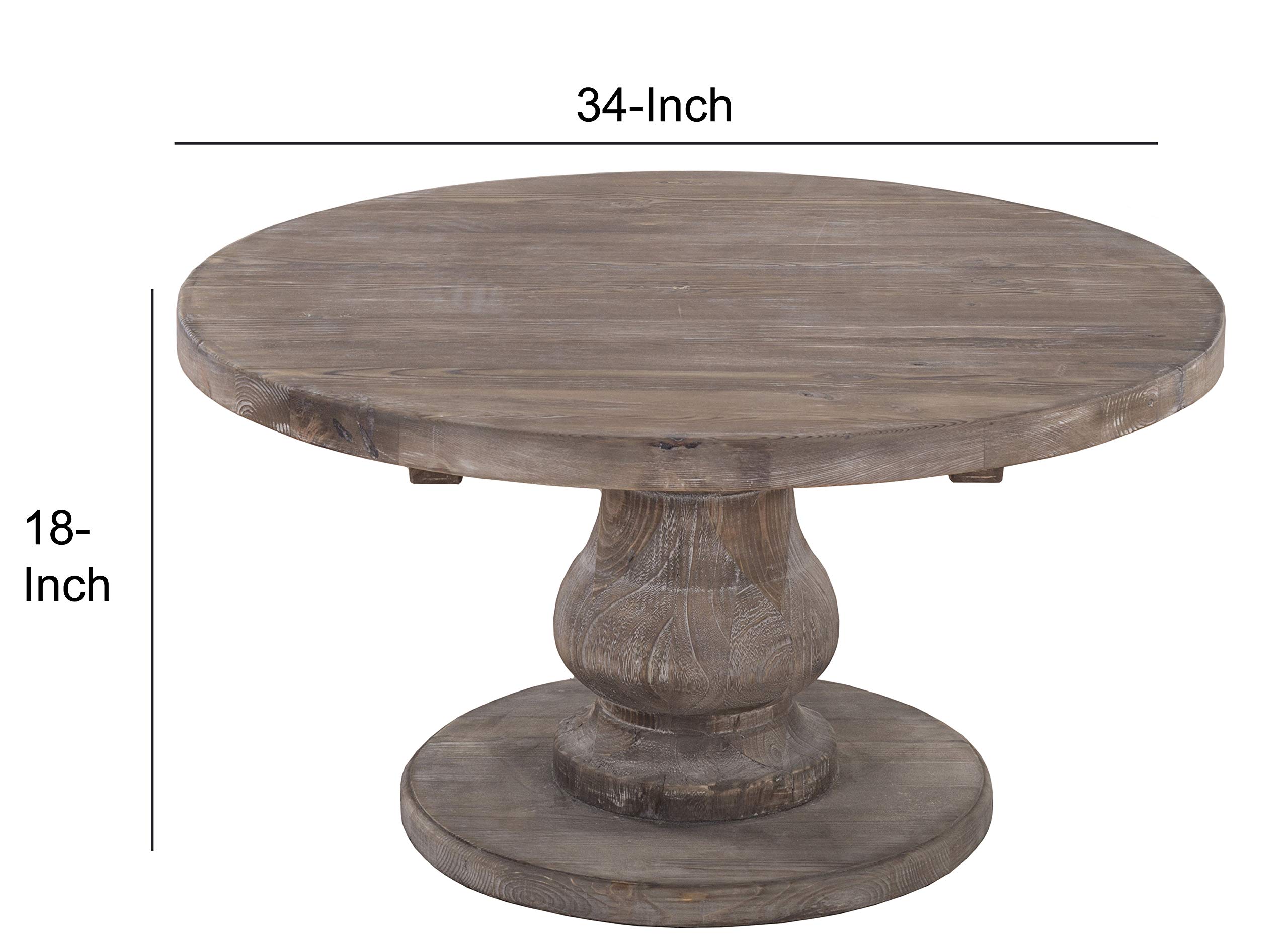 Benjara Solid Wood Round Coffee Table with Pedestal Base - 36 Inch Brown Wooden End Table for Living Room, Lounge & Office Decor
