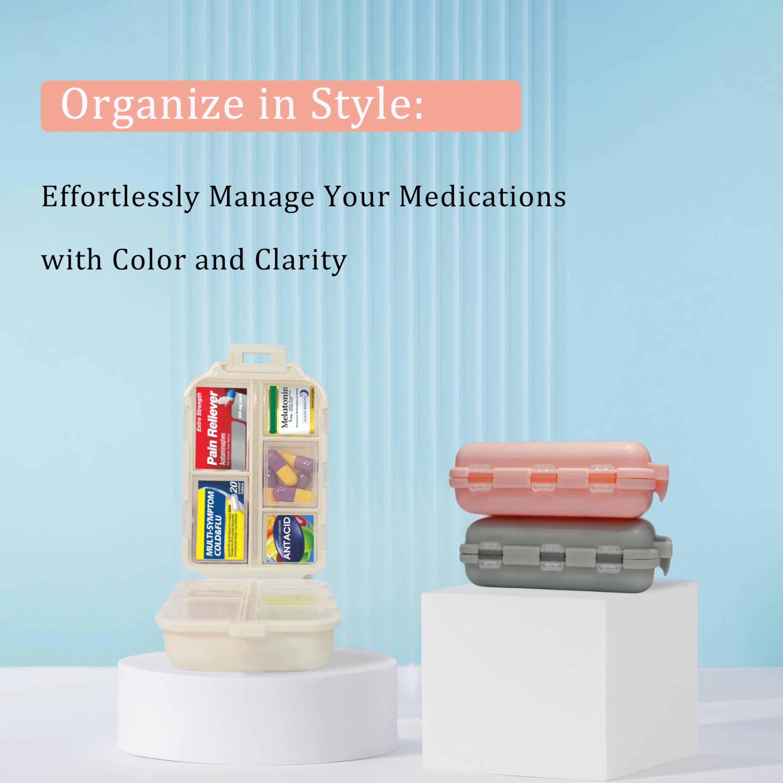 7-Day Pill Organizer with 146 Medicine Labels – Large Travel Pill Case for Daily Medication Storage (Beige, 1 Pack) | Perfect for Travel, Home Use & Weekly Medicine Management