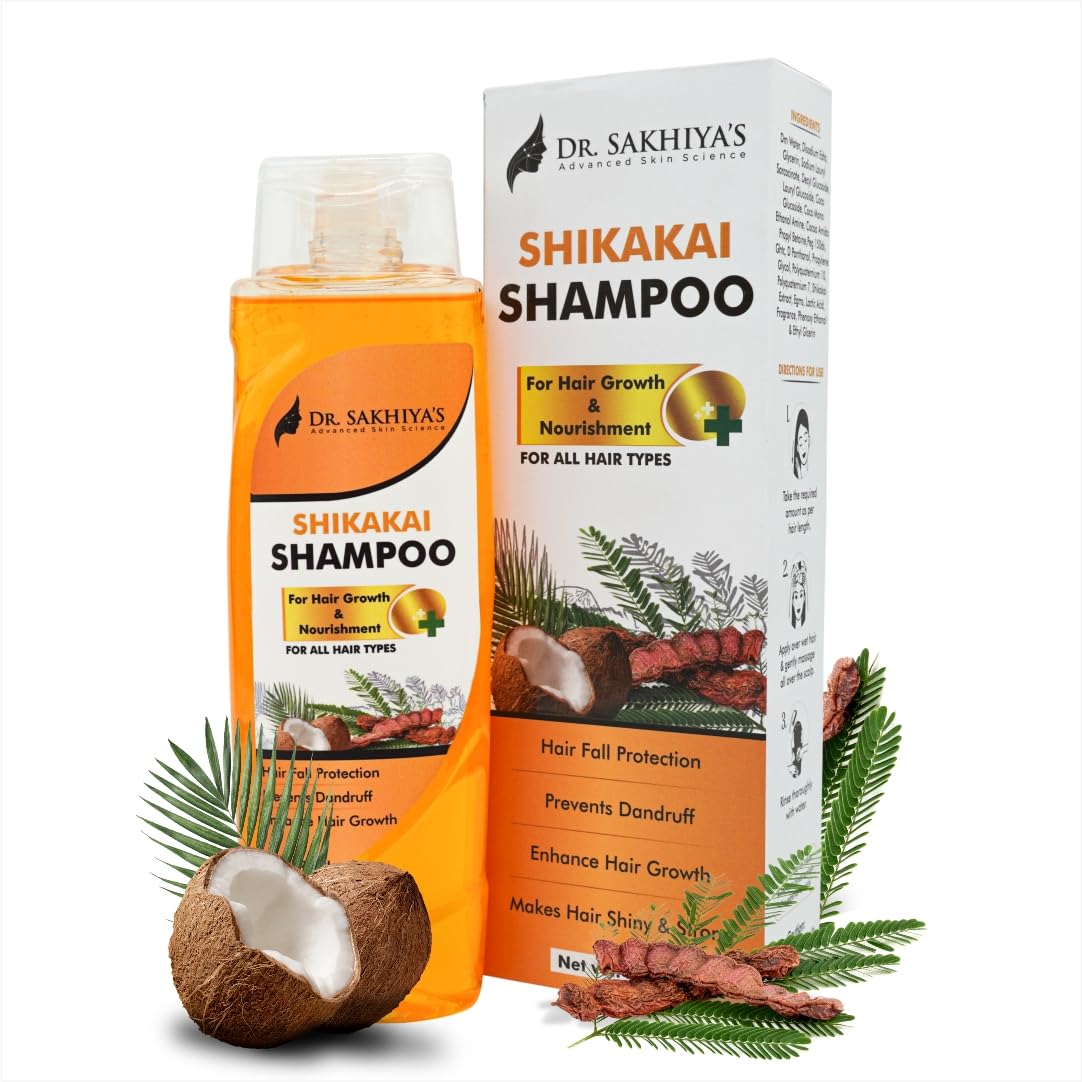 Dr. Sakhiya’s Shikakai Shampoo for Hair Growth & Nourishment – Hair Fall Protection, Dandruff Control – Promotes Shiny & Strong Hair – Suitable for All Hair Types – 200ml | Perfect for Daily Hair Care & Scalp Health