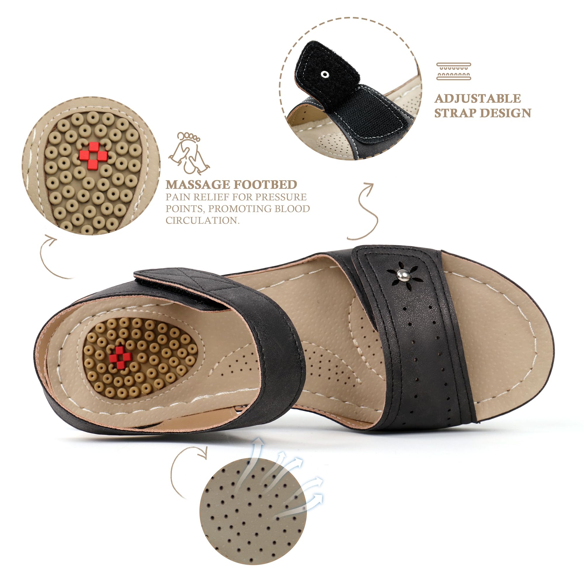 JABASIC Women's Comfortable Orthotic Walking Sandals with Arch Support - Perfect for Travel, Hiking & Everyday Wear