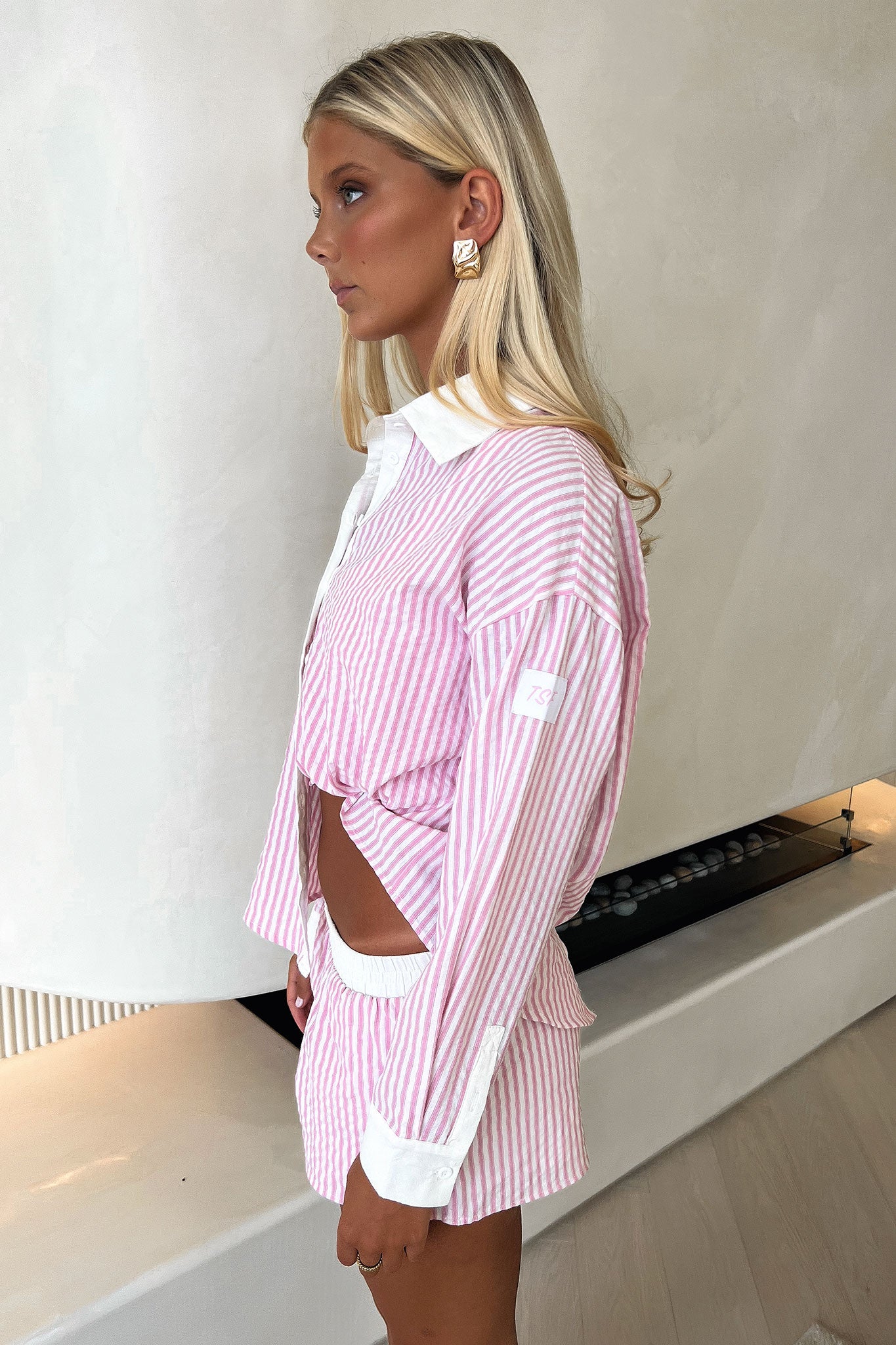 Augusta Shorts for Women - Pink Pinstripe High Waist Summer Shorts | Comfortable Casual Wear for Beach, Yoga & Outdoor Activities