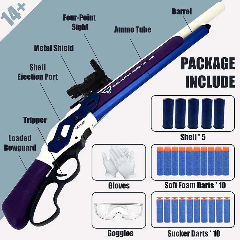 Winchester M1887 Shell Ejection Dart Blaster Toy - US Stock - Foam Dart Gun for Outdoor Play, Nerf Battles & Backyard Fun