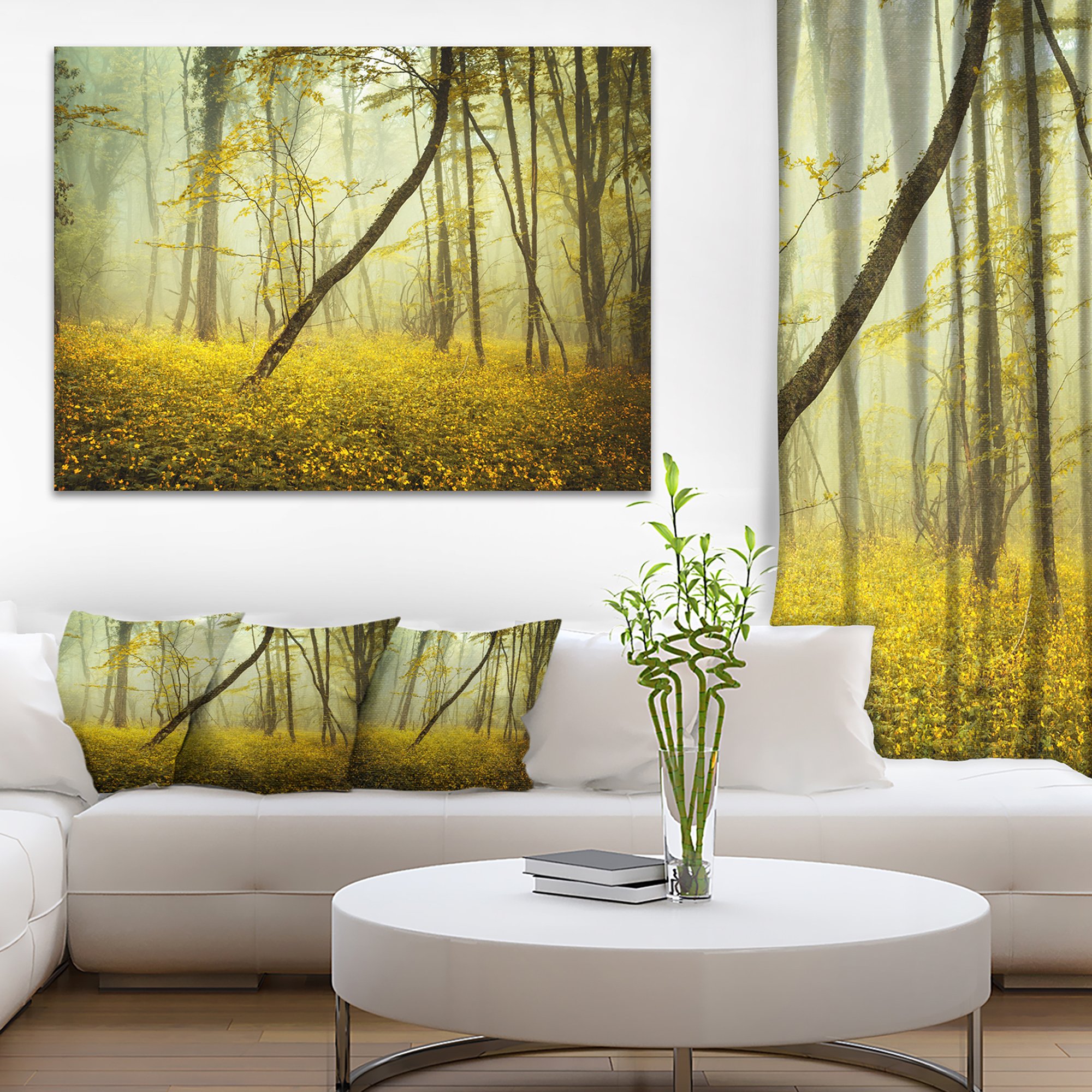 Yellow Flower Forest Landscape Canvas Print - Nature Wall Art for Living Room, Bedroom & Office Decor