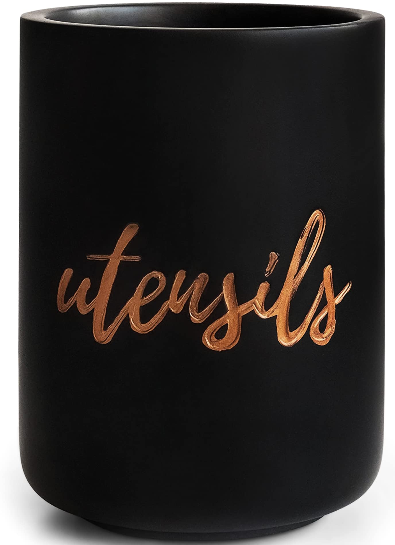 Stylish Matte Black & Copper Utensil Holder for Countertop - Modern Black and Copper Kitchen Accessories - Elegant Utensil Crock for Black Kitchen Decor - Perfect for Organizing Cooking Tools in Stylish Kitchens