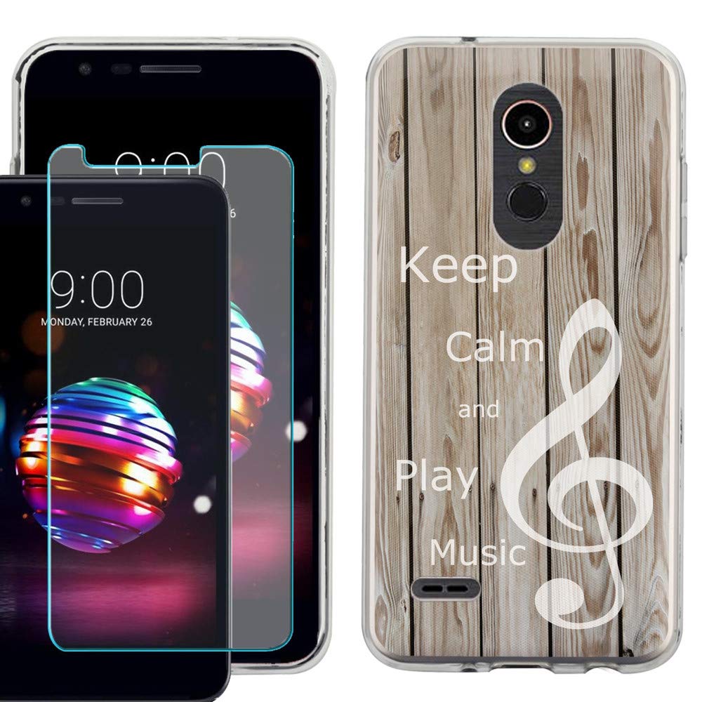 LG Phoenix Plus/Harmony 2 TPU Case with Tempered Glass - Wood Design for Daily Protection