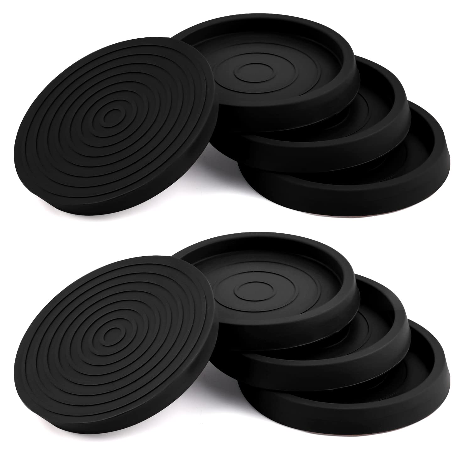 8Pcs 2.5 Inch Non-Slip Round Rubber Furniture Coasters - Piano Leg Pads & Caster Cups for Hardwood Floor Protection (Black) | Perfect for Chairs, Tables, Sofas to Prevent Scratches & Noise