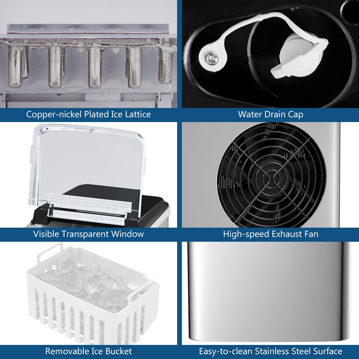 SIMOE Countertop Ice Maker Machine - 26.5 LBS/24H, 9 Cubes in 6 Mins, Self-Cleaning, 304 Stainless Steel, LED Display - Perfect for Home, Office, RV, and Outdoor Parties