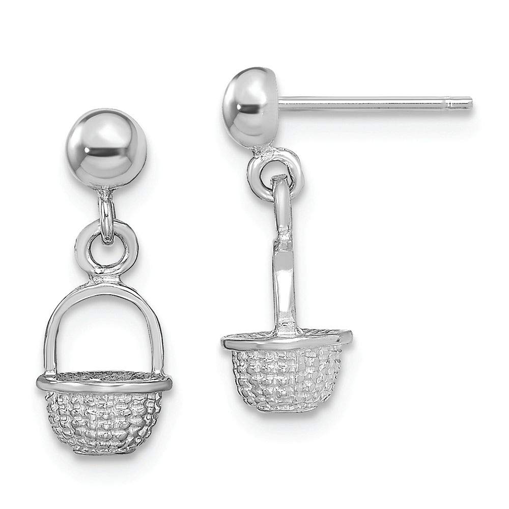 14K White Gold 3D Mini Basket Drop Earrings for Women - Elegant Dangling Earrings for Parties, Weddings & Everyday Wear | FJC Finejewelers