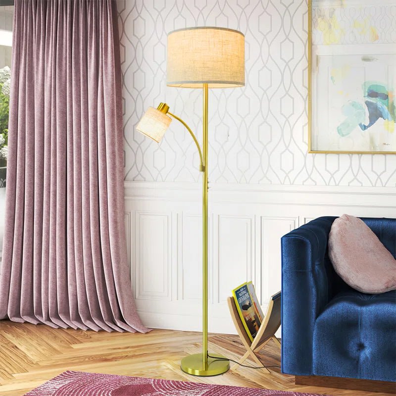 Rustic Floor Lamp for Living Room - Adjustable Modern Tall Pole Light with Vintage Fabric Shade, Mid Century Standing Lamp for Bedroom & Study (Bulbs Included) | Perfect for Reading & Cozy Home Decor