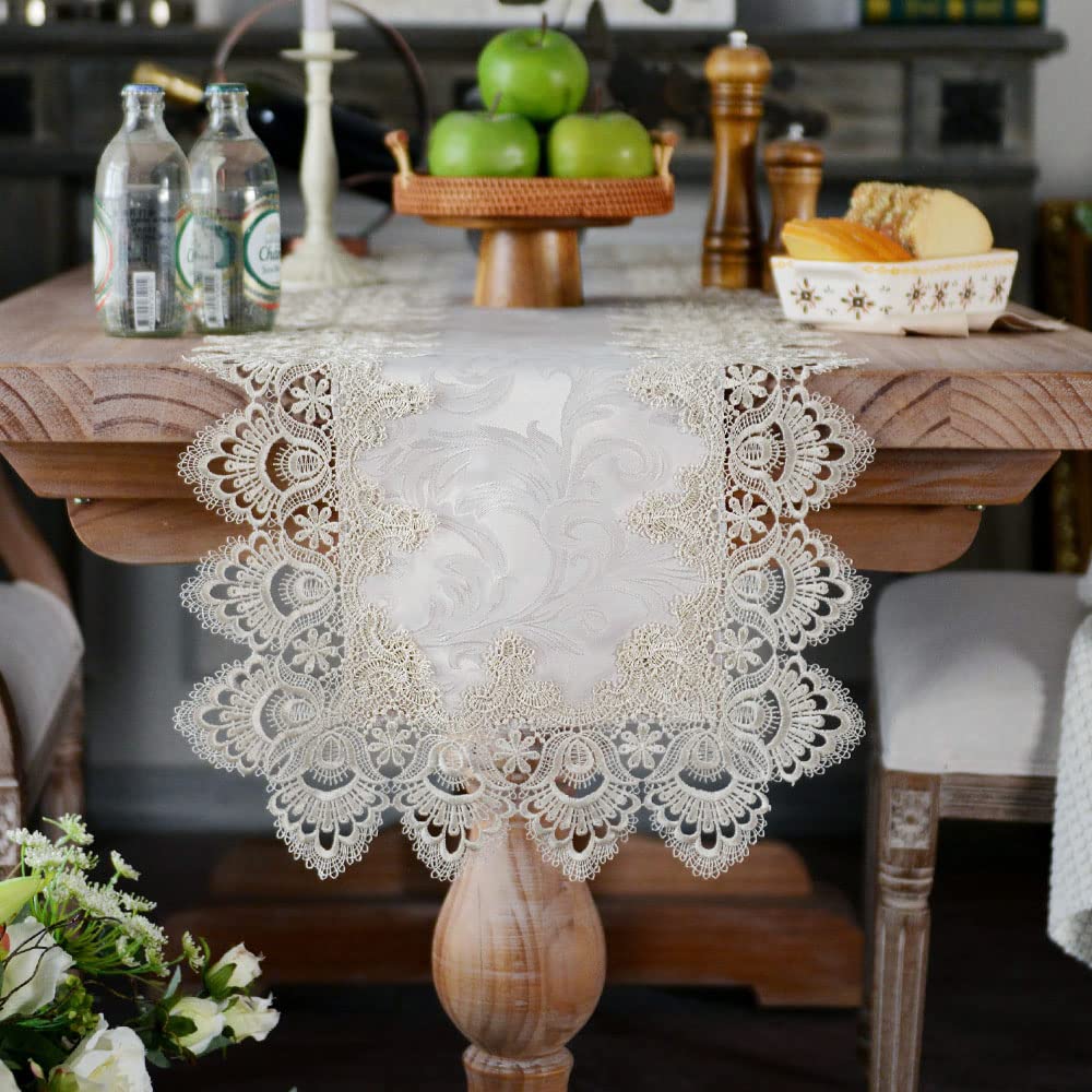ARTABLE Macrame Lace Table Runner - Farmhouse Boho Rustic Embroidered Dresser Scarf (16x60 Inch, Stone Grey) | Perfect for Wedding, Shower, Kitchen Decor & Outdoor Party Settings