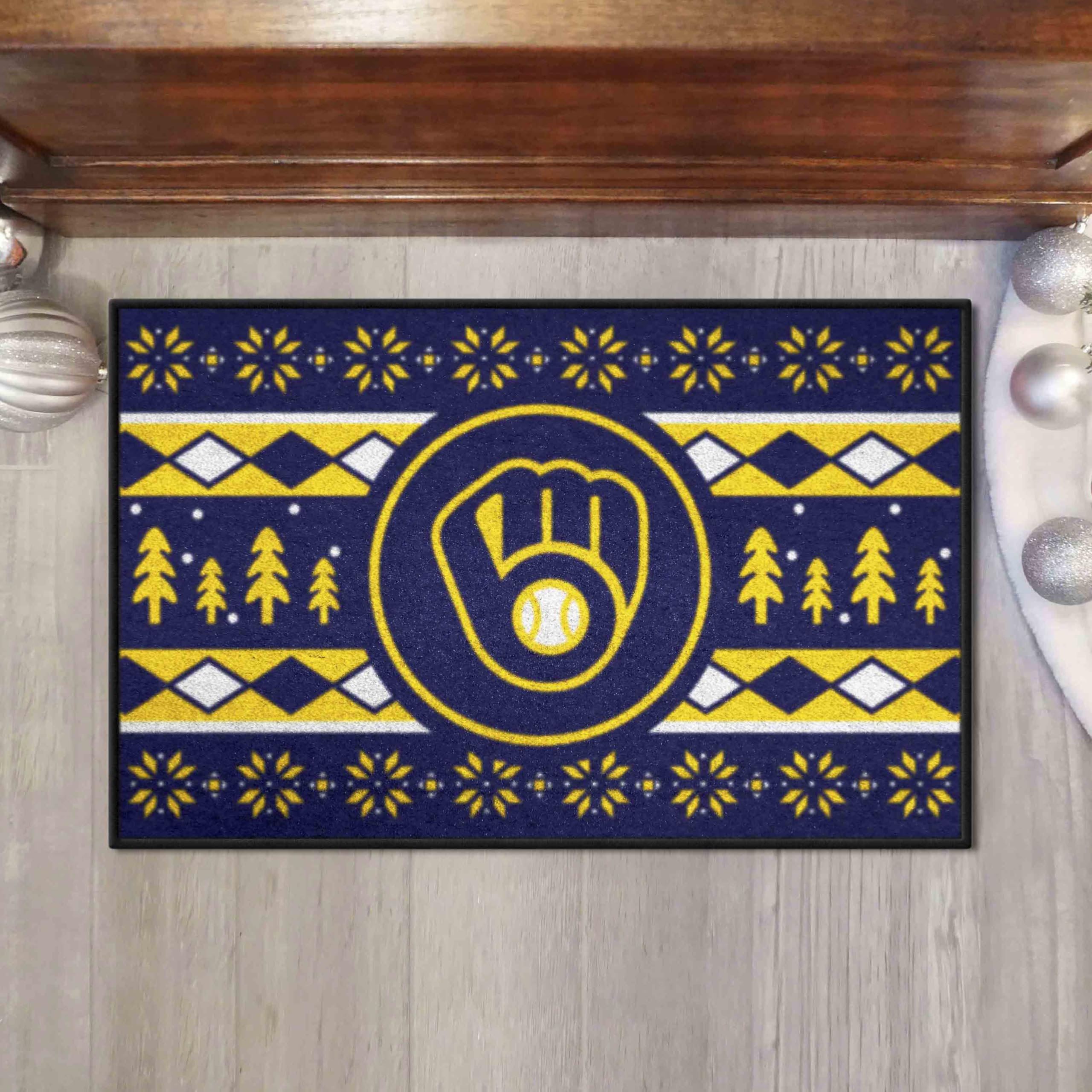 MLB Milwaukee Brewers Holiday Sweater Rug - 19x30 Inches - Cozy Fan Gift for Christmas, Game Day & Home Decor
