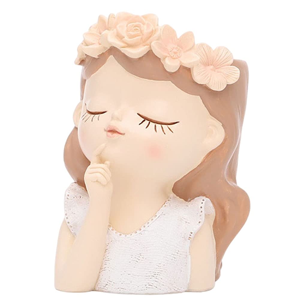 Baoblaze Ceramic Succulent Planter - Cute Female Face Flower Pot with Drainage Hole, 7.5x7.5x11cm, Perfect for Home Decor, Office Desk, and Garden Plant Display