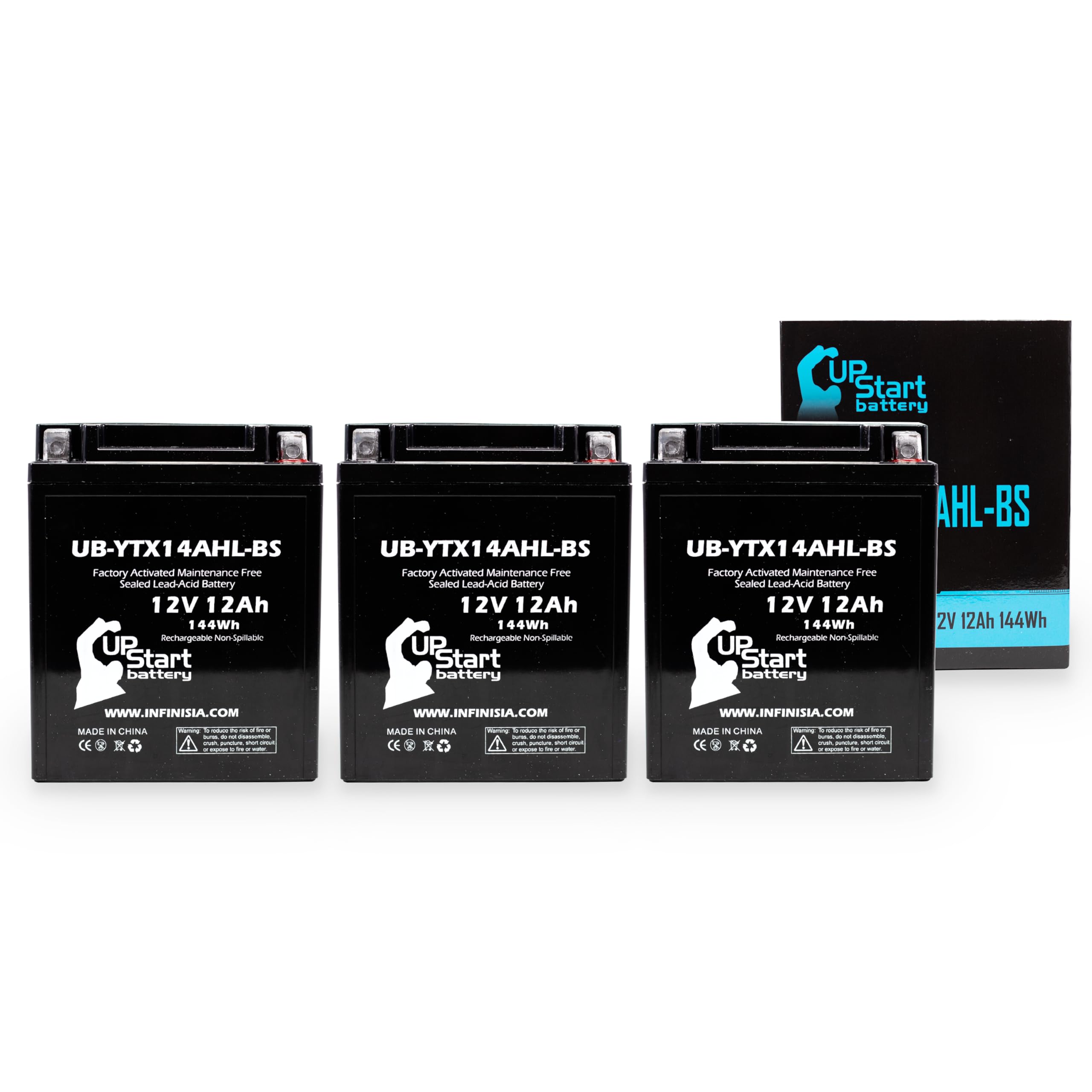 3-Pack UB-YTX14AHL-BS Replacement Battery for Ducati Indiana 750 Motorcycle - 12V 12AH Maintenance-Free AGM Battery by UpStart | Perfect for Ducati Motorcycle Upgrades, Long Rides & Emergency Power Backup