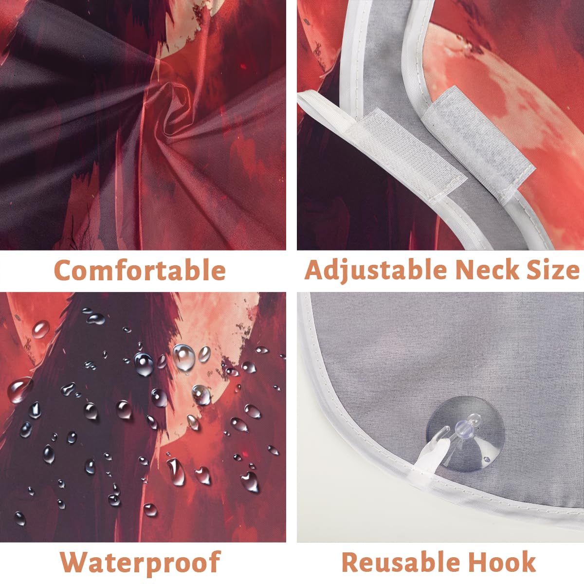 Howling Wolf Red Moon Beard Bib Hair Catcher for Men - Non-Stick Shaving Apron with Suction Cups, Grooming Cloth for Beards - Perfect Gift for Husband, Dad, Barber - Ideal for Home Grooming, Salon Use & Birthday Presents