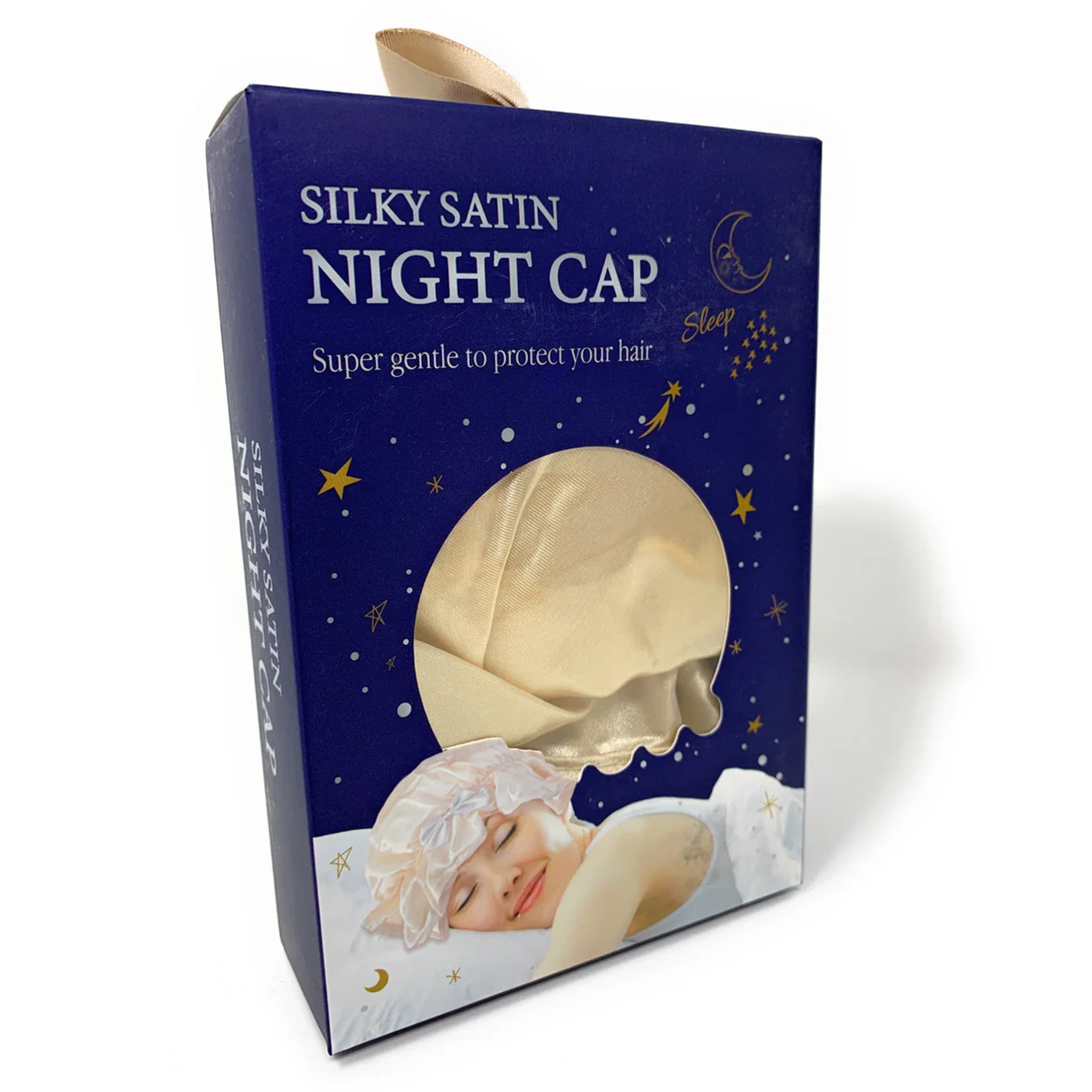 Kingsley Silky Satin Night Cap for Women - Luxury Sleep Bonnet with Gold Trim for Curly & Natural Hair - Perfect for Bedtime, Travel & Hair Protection