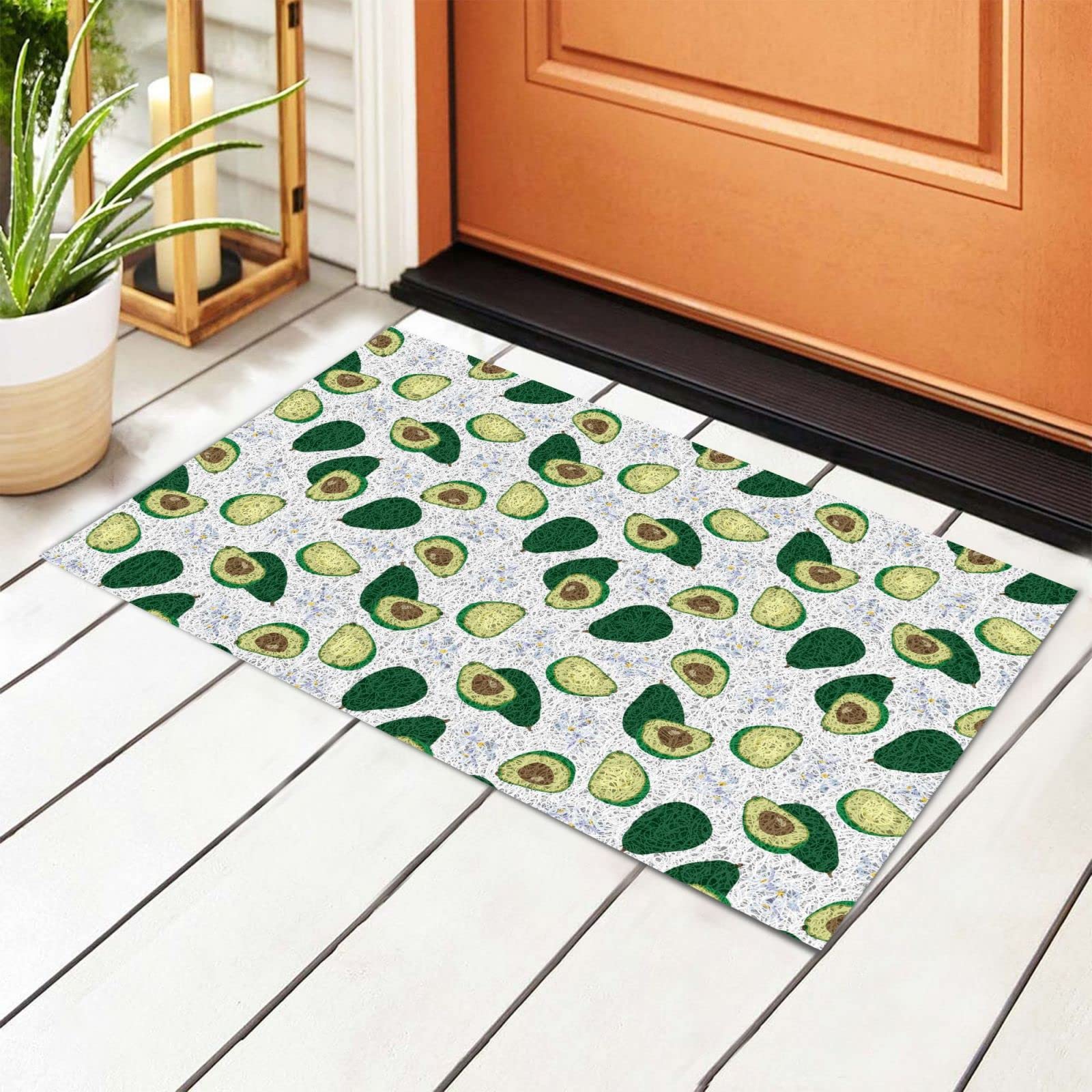 BoeHiop Personalized Non-Slip Absorbent Welcome Mat - Avocado & Floral Design for Front Door Decor | Indoor/Outdoor Use for Homes, Apartments & Offices