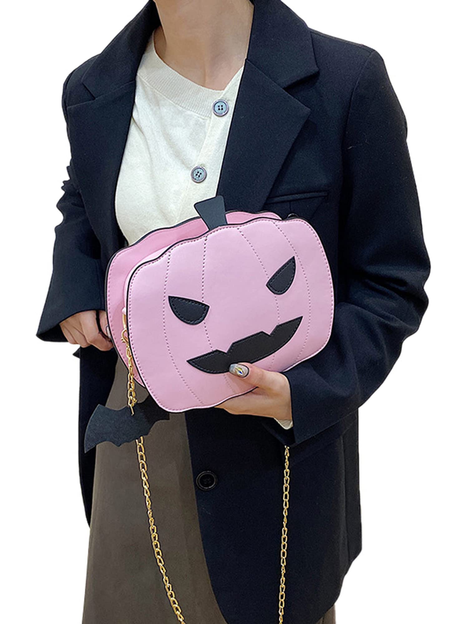 Stylish Women's Pumpkin Shoulder Bag - Cute Devil Crossbody Purse for Halloween Trick or Treat - Fashionable Pink Handbag (One Size) - Perfect for Halloween Parties, Cosplay & Everyday Fall Fashion