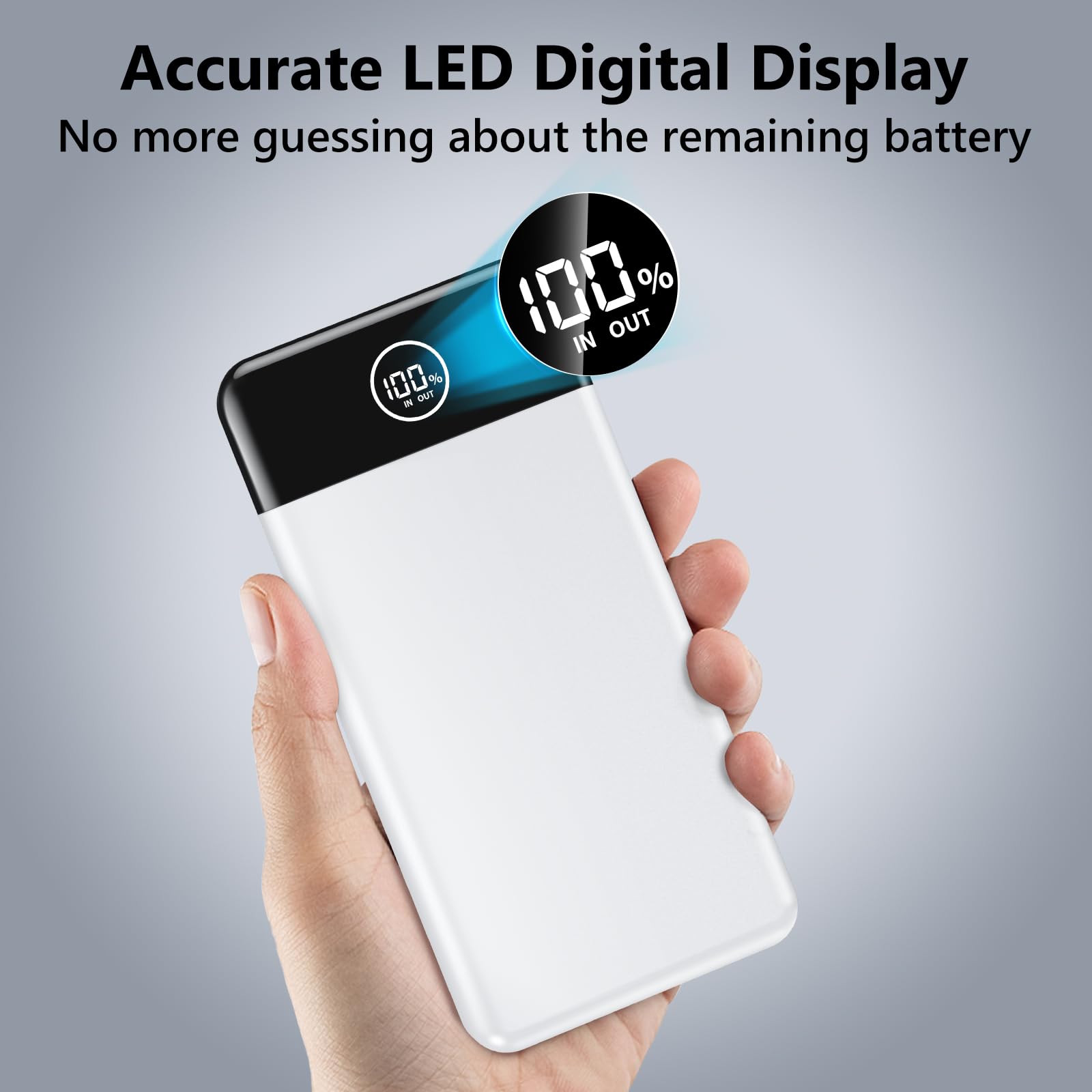 **33800mAh Portable Charger with 22.5W Fast Charging - USB C & USB A Output, Digital Display Power Bank for iPhone 16/15/14/13 Pro, Samsung, Google, LG, iPad, AirPods (White) - Perfect for Travel, Camping & Emergency Power Backup**