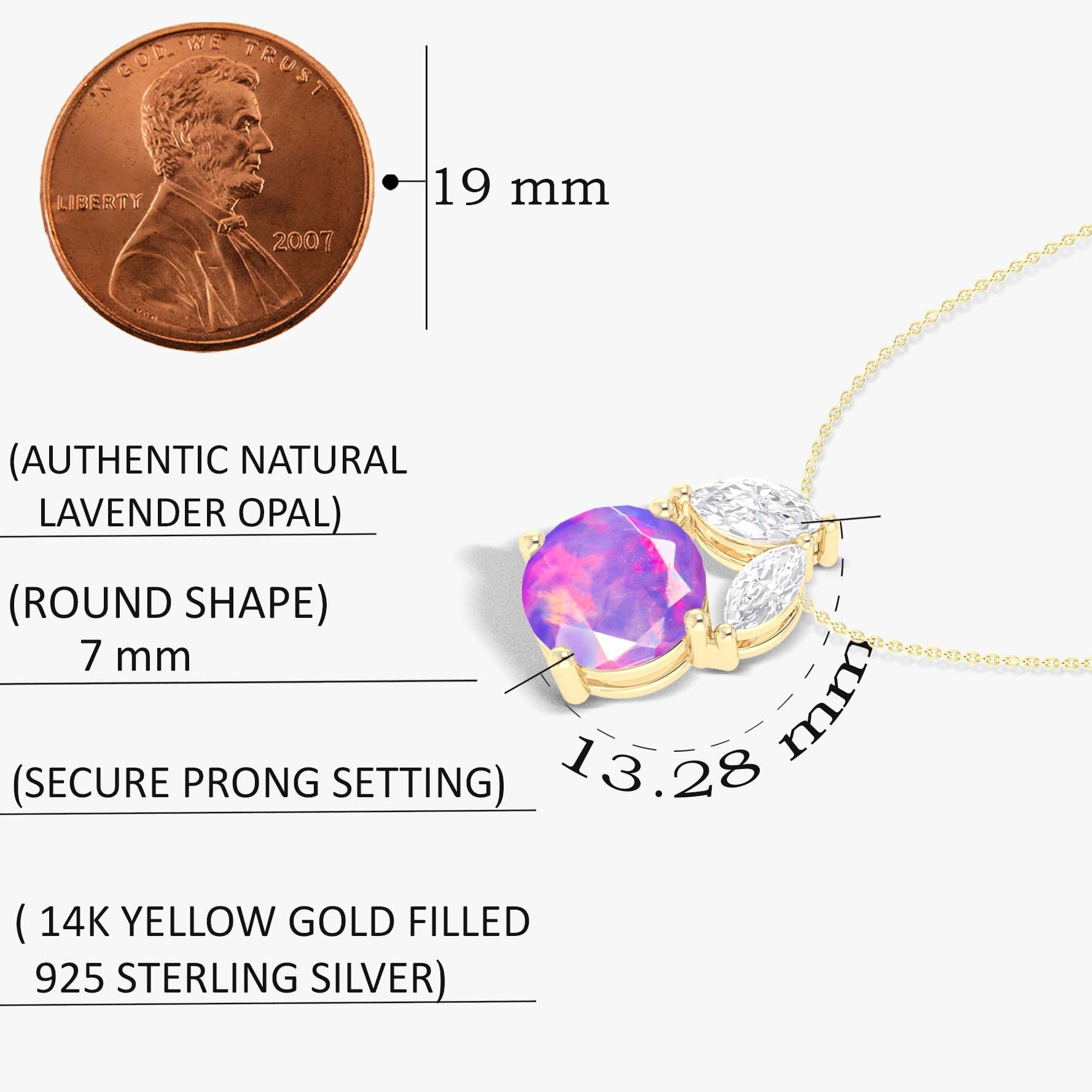 Natural Lavender Opal Round Stone Minimalist Chain Pendant Necklace for Women - Elegant Boho Jewelry Gift for Birthday, Anniversary & Everyday Wear
