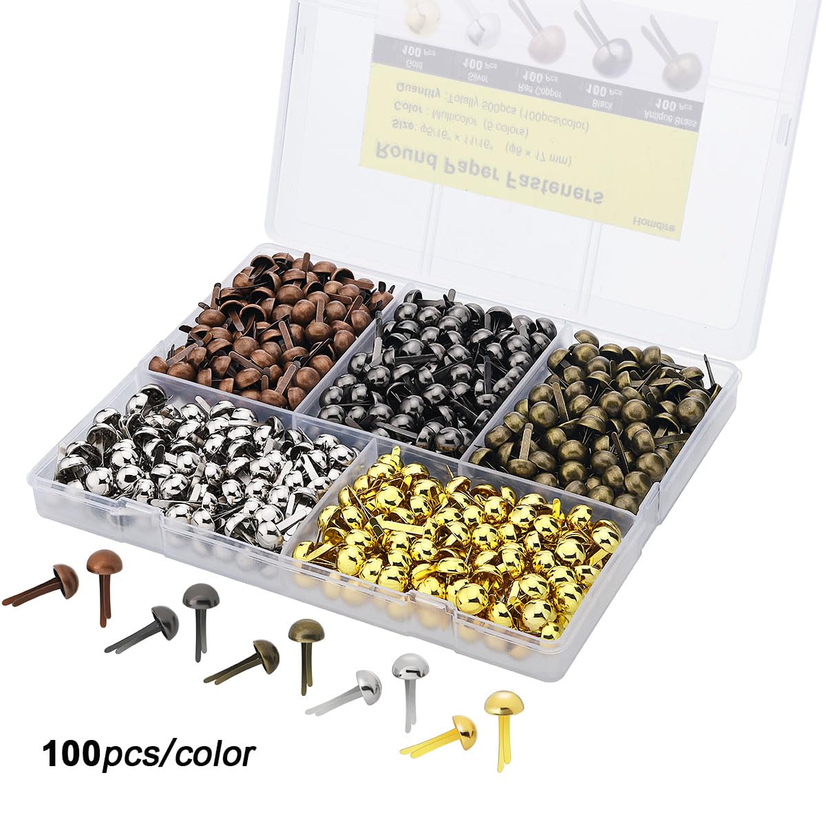 500pcs Multicolor Metal Paper Fasteners Brads for Scrapbooking & DIY Crafts - 8x17mm Round Head Split Pins - Perfect for Card Making, Journals, Photo Albums & School Projects