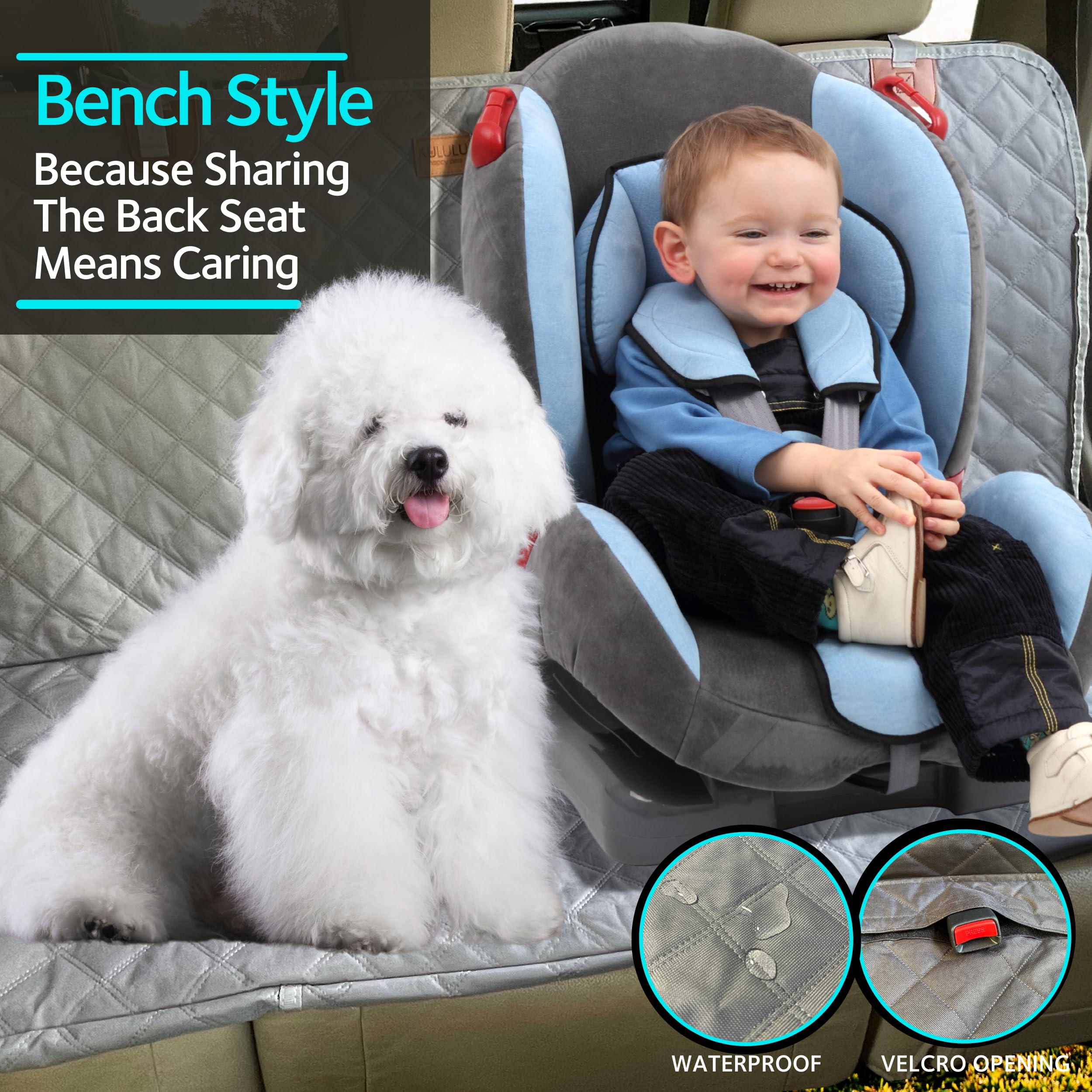 Waterproof Dog Car Seat Cover for Back Seat - Scratch-Resistant Pet Hammock with Mesh Window, Durable Truck Seat Protector for Dogs (Grey, 54