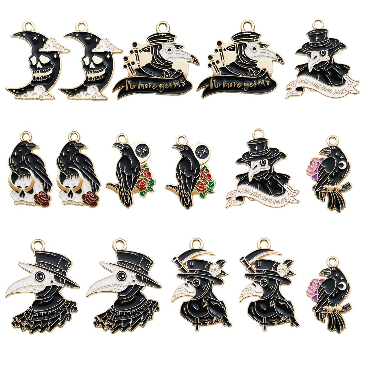 WOCRAFT 16pcs Halloween Black Raven Bird Charms - Jewelry Making Supplies, Dangle Charms for DIY Crafts, Party Decorations - Perfect for Necklaces, Bracelets, Halloween Costume Accessories & Gothic Home Decor (SN363)