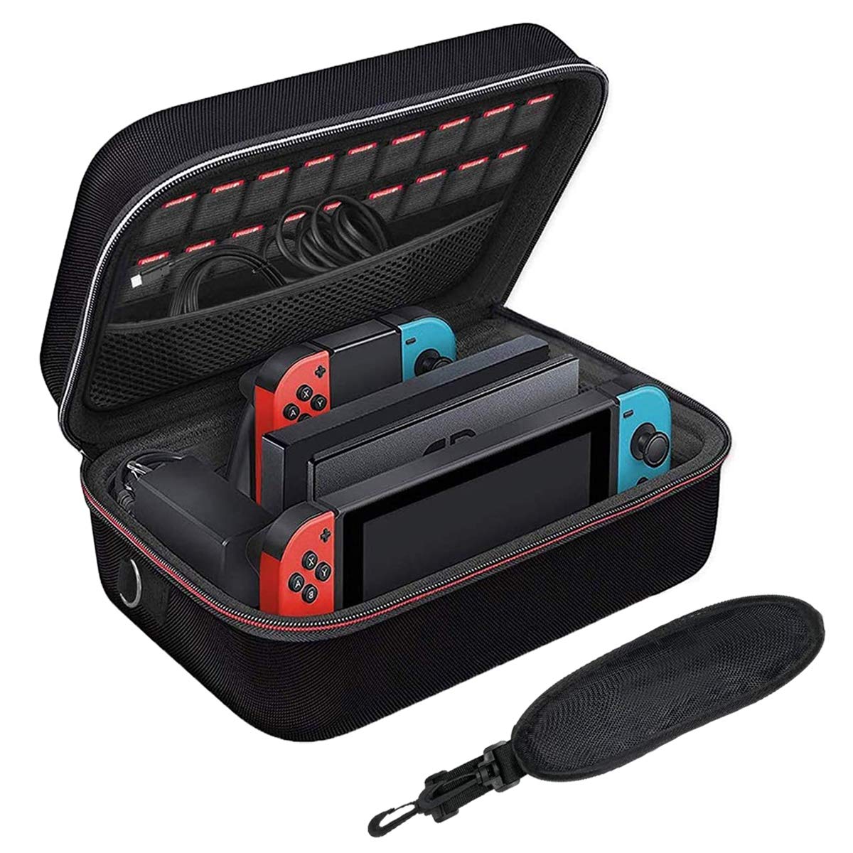 Premium Hard Shell Carrying Case for Nintendo Switch Console & Joy-Con Controllers - Shockproof Protective Cover with Soft Lining & Adjustable Shoulder Strap (Black) - Perfect for Travel, Gaming On-The-Go & Accessories Storage