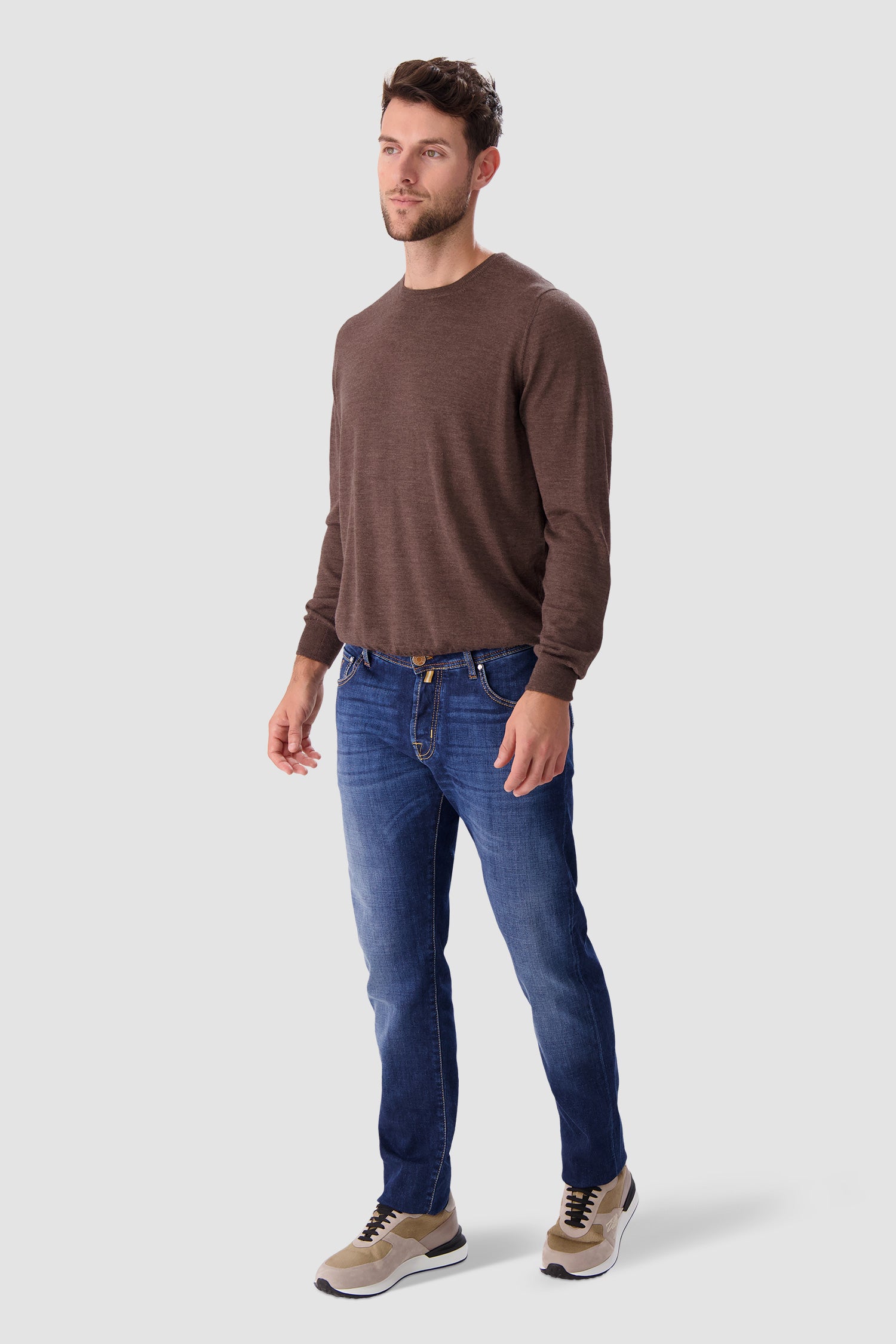 Barba Napoli Brown Round Neck Paricollo Sweater for Men - Soft Italian Wool Pullover for Fall & Winter - Casual Office Wear & Weekend Outfits