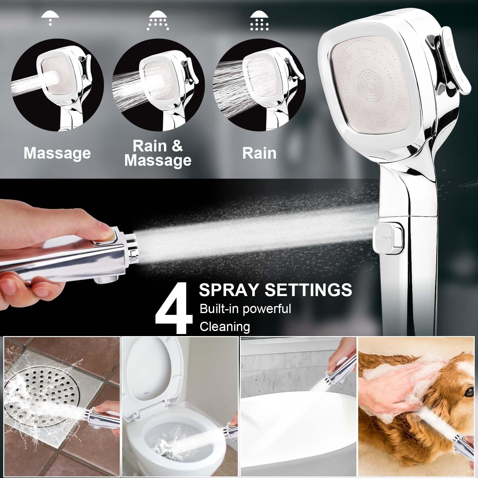 High Pressure RV Shower Head with 59in Hose - 4 Mode Water Saving Handheld Shower Head with Adhesive Bracket & Filter for Campers, Trailers & Bathrooms | Perfect for RV Living, Camping & Water Conservation