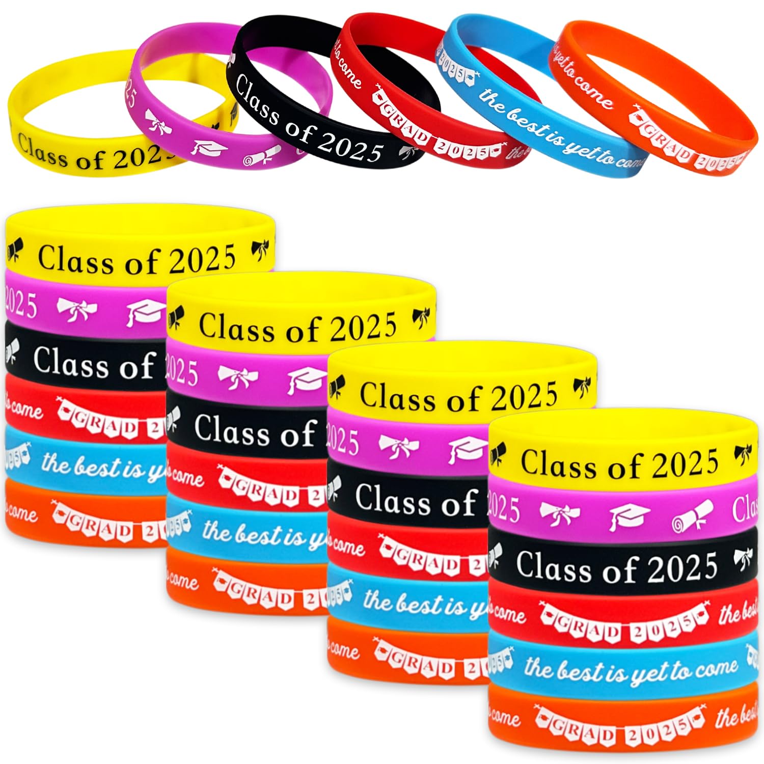 24 Pack Class of 2025 Graduation Rubber Bracelets - Bulk Silicone Wristbands for Graduation Party Favors, Student & Teacher Gifts, Goodie Bag Fillers - Perfect for High School & College Graduation Celebrations