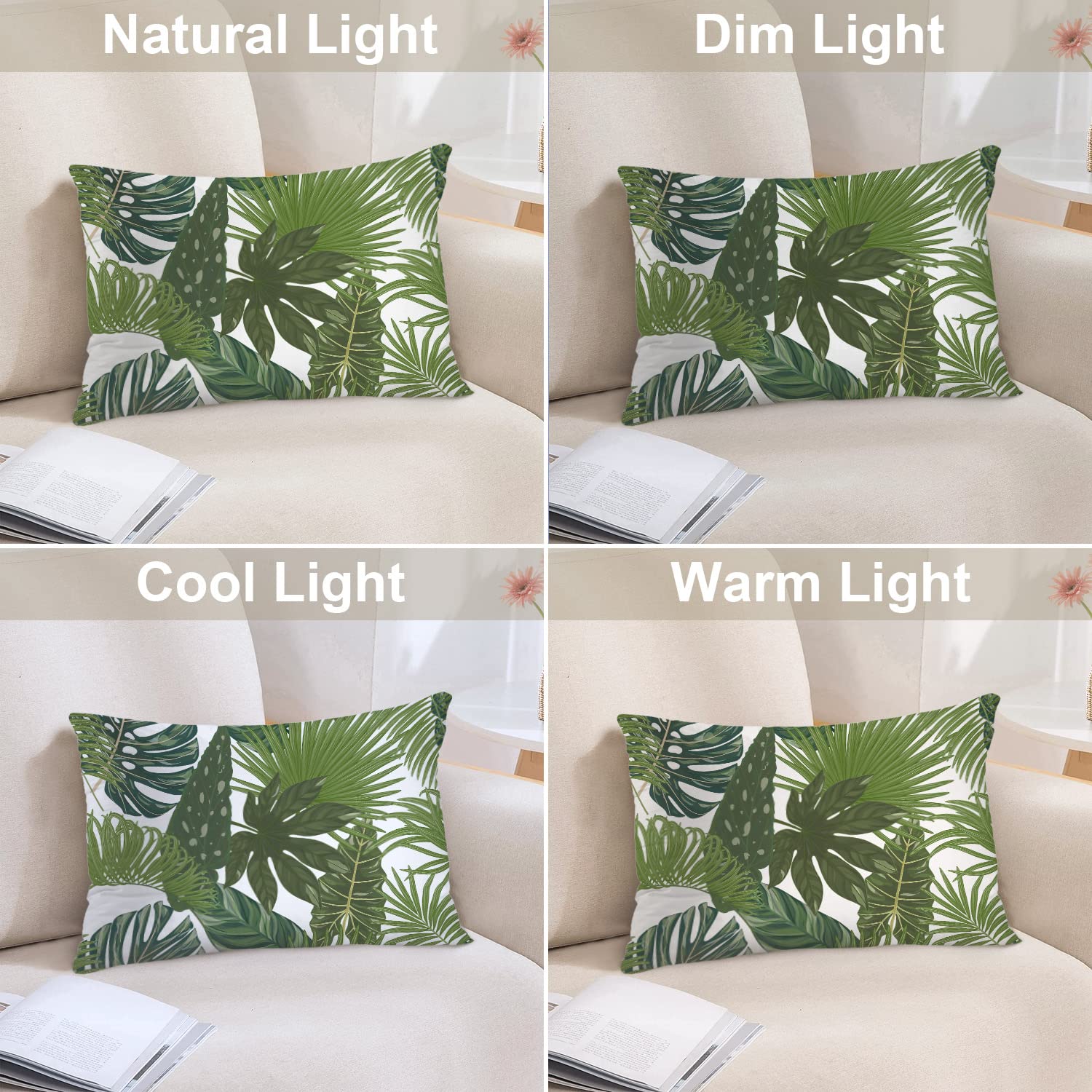 Batmerry Green Tropical Palm Leaf Pillowcases - 20x26 Inch White Nature Decorative Bed Pillow Covers with Hidden Zipper | Digital Printed Blended Fabric for Bedroom, Living Room & Guest Room Decor