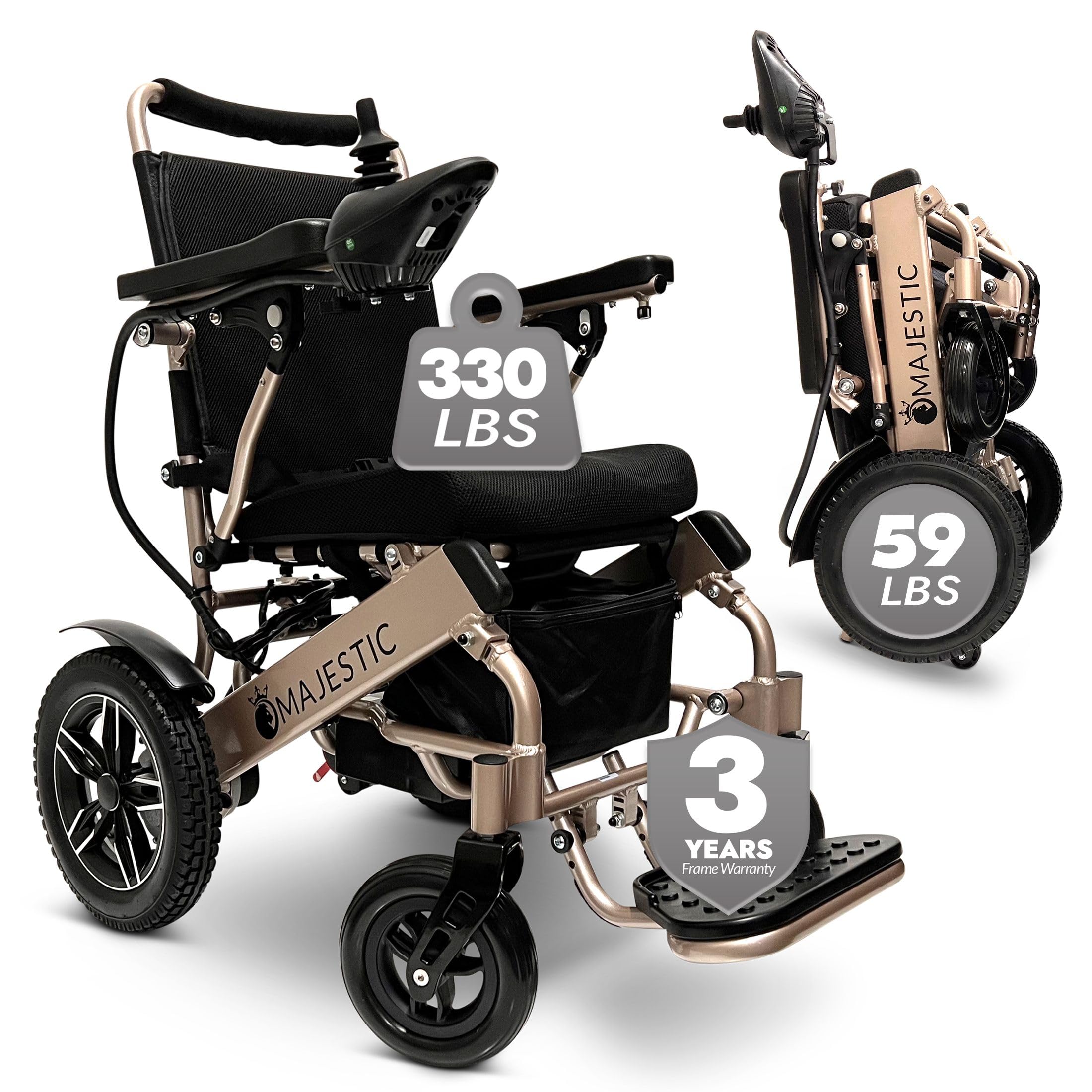 Majestic Lightweight Foldable Electric Wheelchair for Adults & Seniors - Portable Motorized Wheelchair with Comfortable Seat - Perfect for Indoor/Outdoor Use, Travel & Daily Mobility