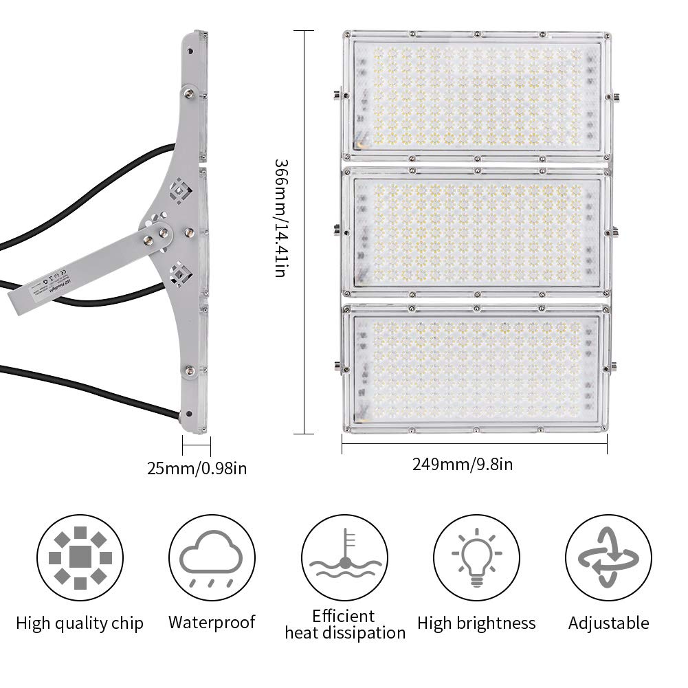 300W LED Flood Light Outdoor - 24000LM Super Bright Stadium Light, 6000K Daylight White, IP66 Waterproof Security Lighting for Garage, Garden, Yard, Playground - Perfect for Landscape, Wall, and Work Area Illumination