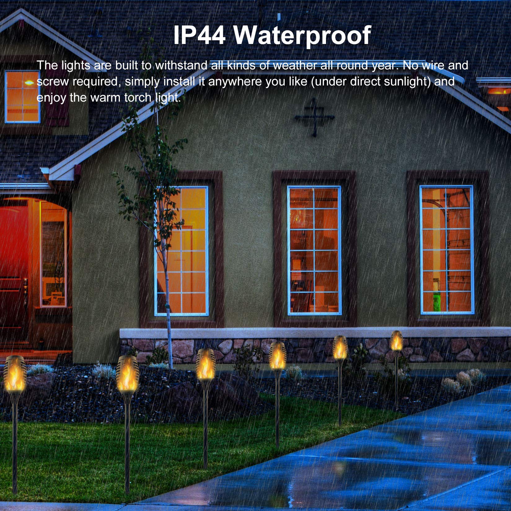 4 Pack Upgraded Solar Torch Lights Outdoor - Waterproof Flickering Flame Solar Lights for Garden, Pathway, Yard & Patio | Decorative Landscape Lighting with Dancing Flame Effect for Evening Ambience