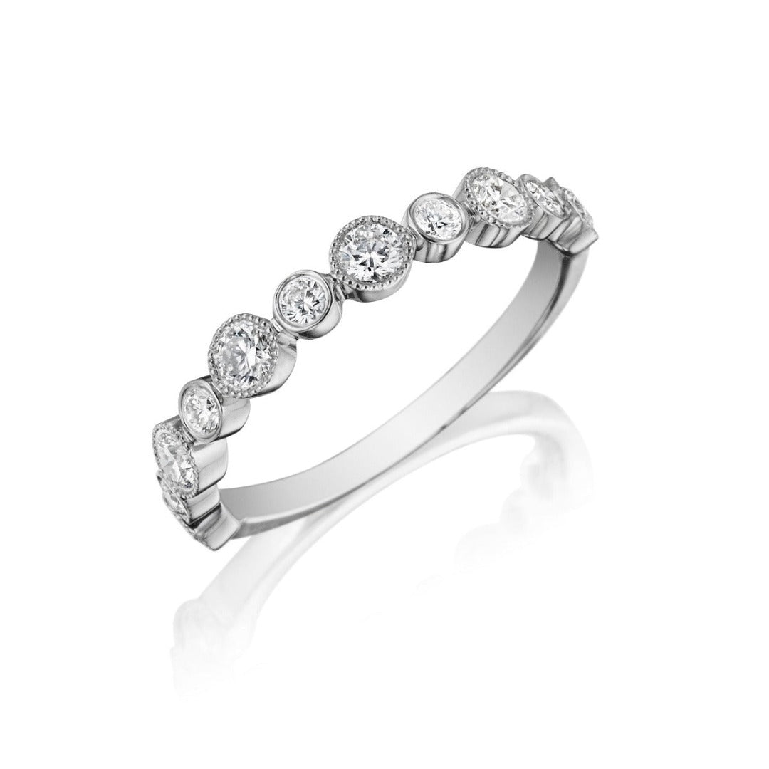 14K White Gold Diamond Bezel Milgrain Halfway Wedding Band Ring - Perfect for Bridal Jewelry, Anniversary Gifts & Special Occasions