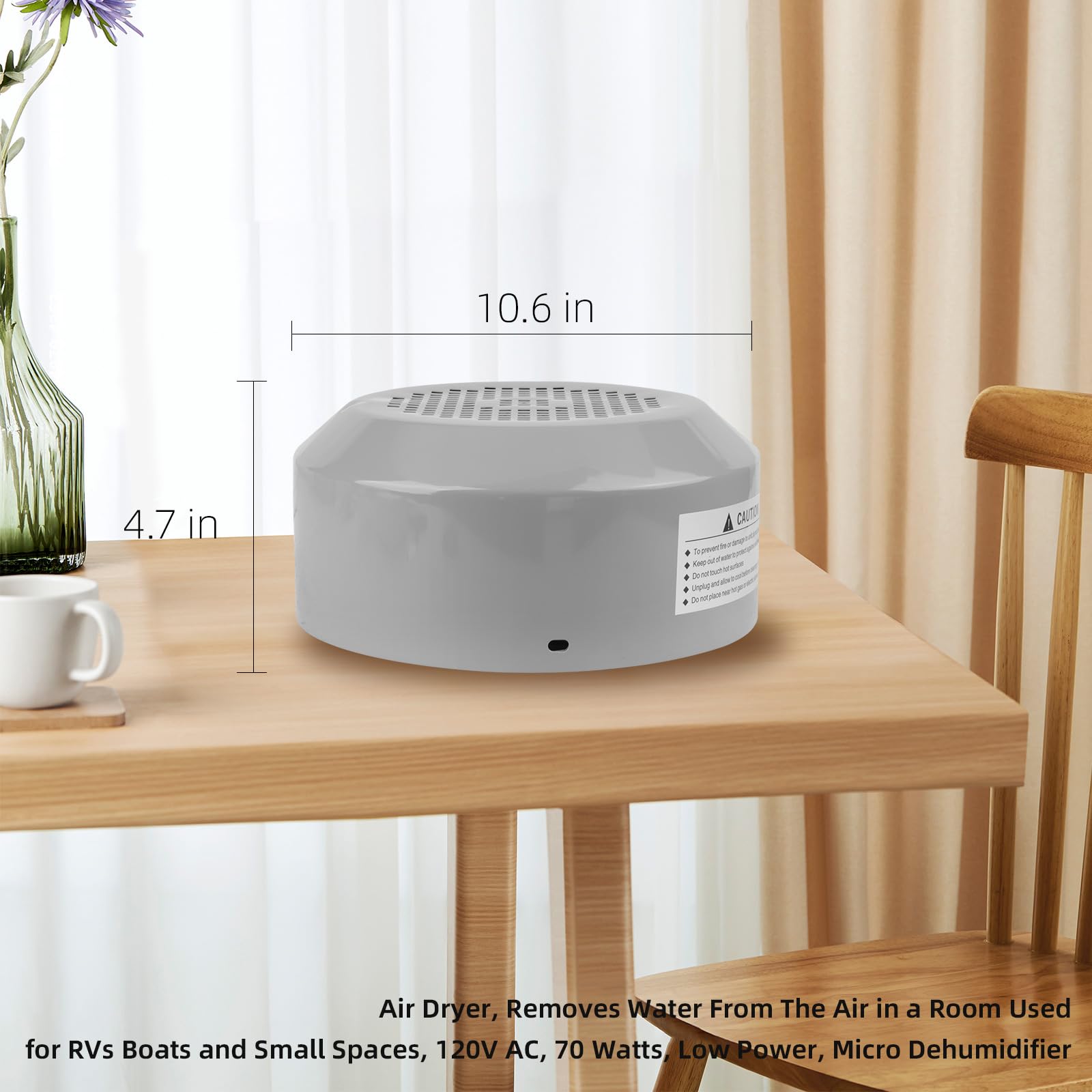 Portable Air Dryer & Dehumidifier for RV, Boat & Small Spaces - 120V AC, 70W Low Power Moisture Absorber - Perfect for Camping, Closet & Bathroom Use