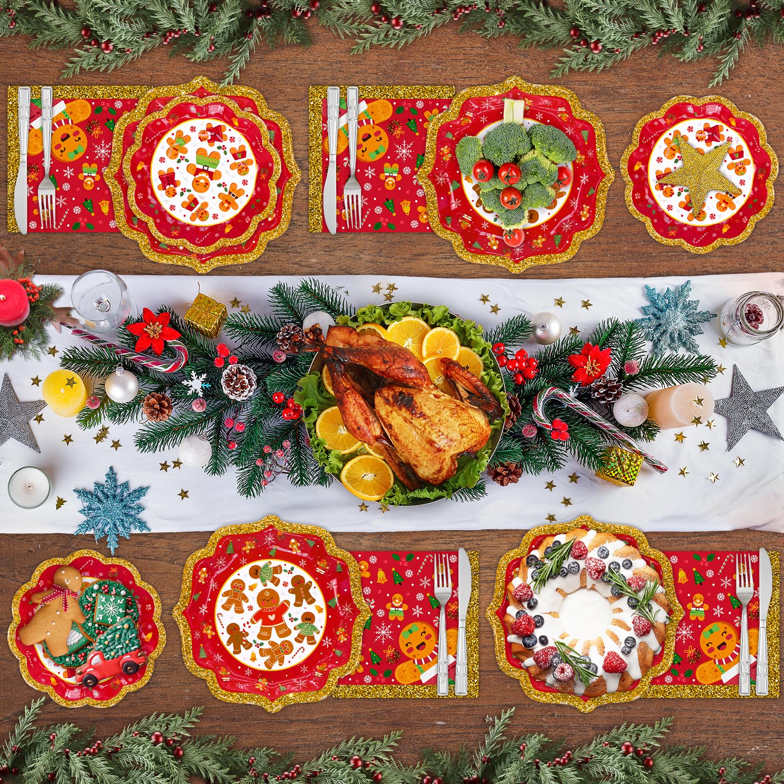 150pcs Christmas Gingerbread Party Tableware Set - Dinner Plates, Dessert Plates & Napkins for Holiday Gatherings | Xmas Party Supplies for Kids & Adults | Perfect for December Celebrations, Family Dinners & Christmas Festivities