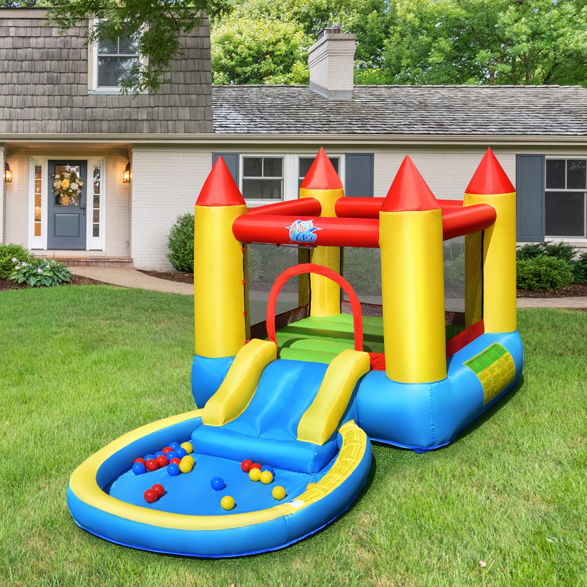 **HONEY JOY Inflatable Water Slide for Kids & Adults - Toddler Bounce House with Ocean Ball Pit & Slide - Indoor/Outdoor Blow Up Water Park Castle (Includes 580W Blower) - Perfect for Backyard Parties, Summer Fun, and Family Gatherings**