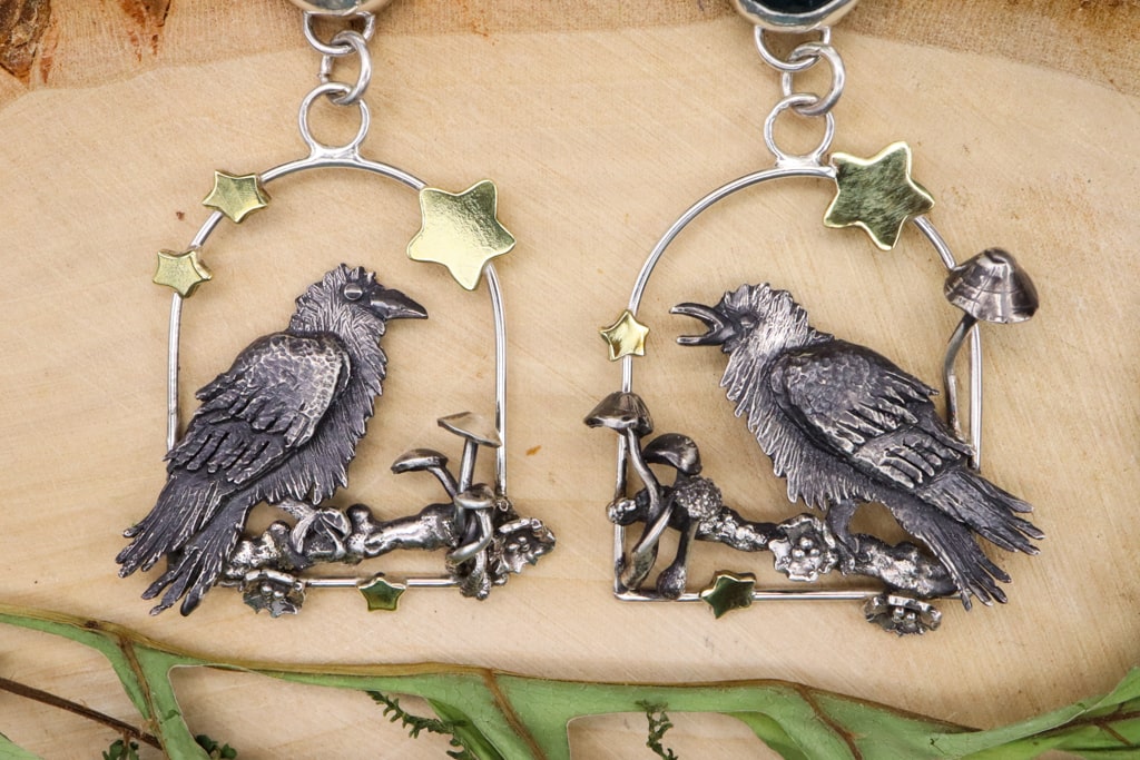 Raven Window Earrings - Gothic Bird Jewelry Collection | Perfect for Halloween, Cosplay & Dark Fashion Accessories