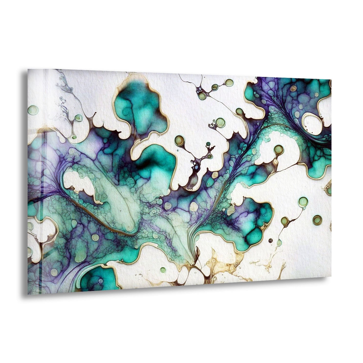Abstract Fluid Wall Art Canvas - Teal and Purple Ink Painting for Modern Home Decor | Perfect for Living Room, Bedroom, Office & Gift Giving