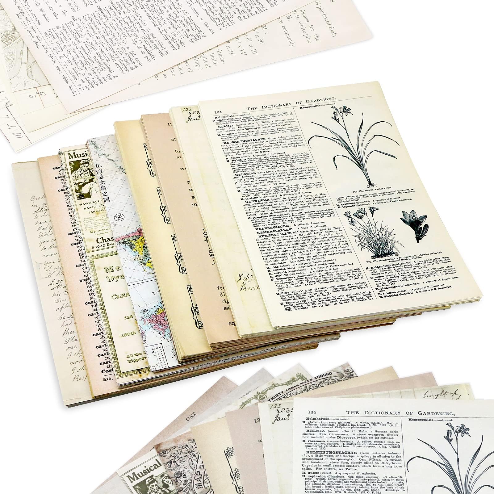 240PCS Vintage Junk Journal Pages - Handmade Scrapbook Paper Set with Mathematics Magazine, Newspaper, Sheet Music & Kraft Paper for Scrapbooking, Decoupage, DIY Craft Projects (5.51