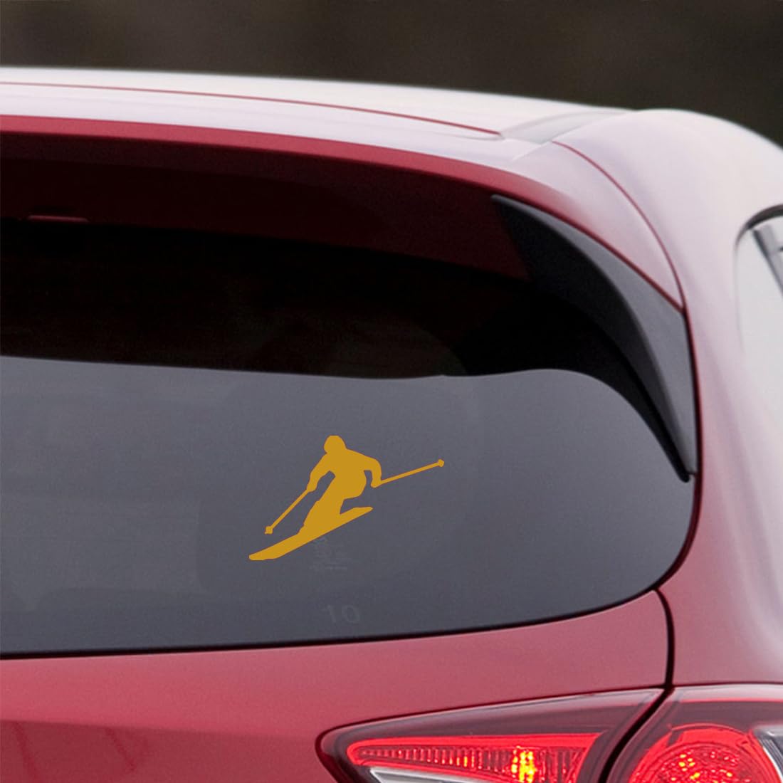 Premium Waterproof Vinyl Decal Stickers - Skier Silhouette (Metallic Gold, Set of 2) for Laptop, Phone, Helmet, Car Window, Bumper, Mug, Cup, Door & Wall Decoration - Perfect for Winter Sports Enthusiasts & Home/Office Decor