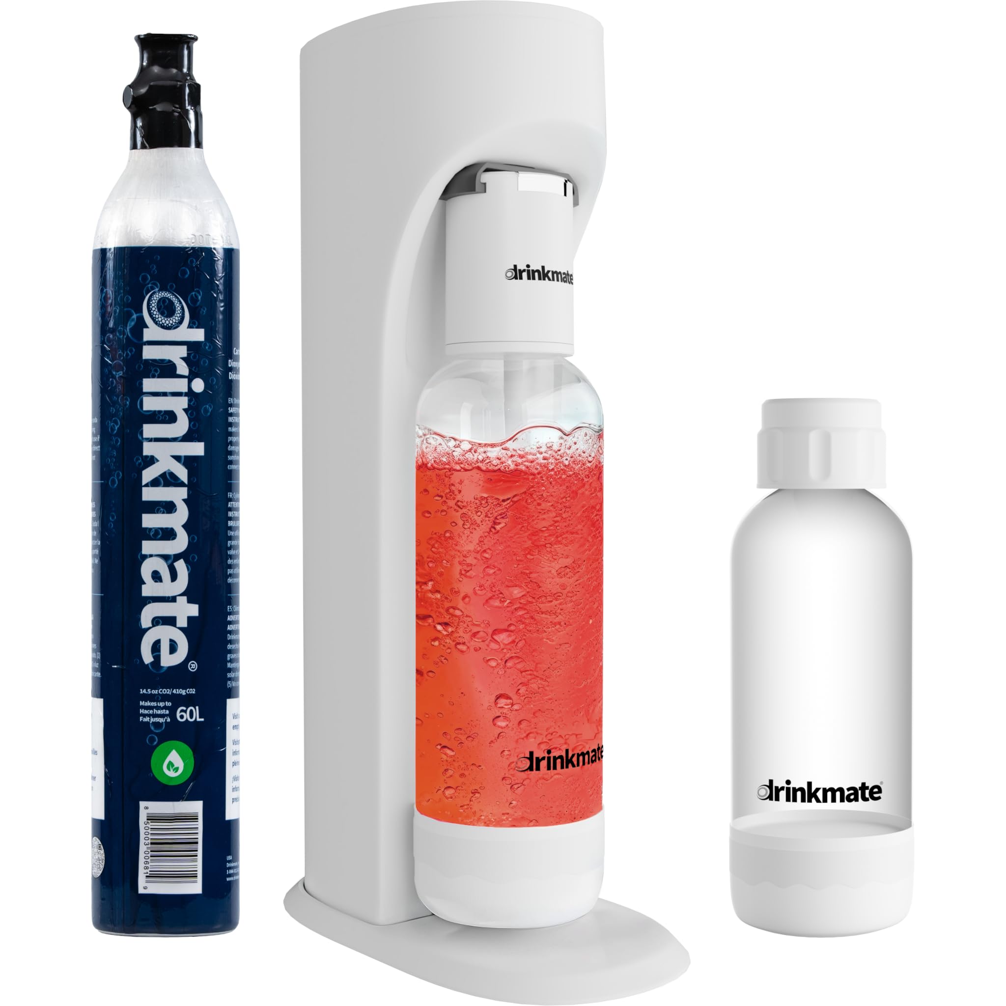 Drinkmate OmniFizz Sparkling Water & Soda Maker Machine - Carbonates Any Beverage with 60L CO2 Cylinder, 2 Carbonation Bottles & Fizz Infuser (Classic White) | Perfect for Home, Office & Parties | Make Healthy Sparkling Water, Soda, Cocktails & Flavored Drinks