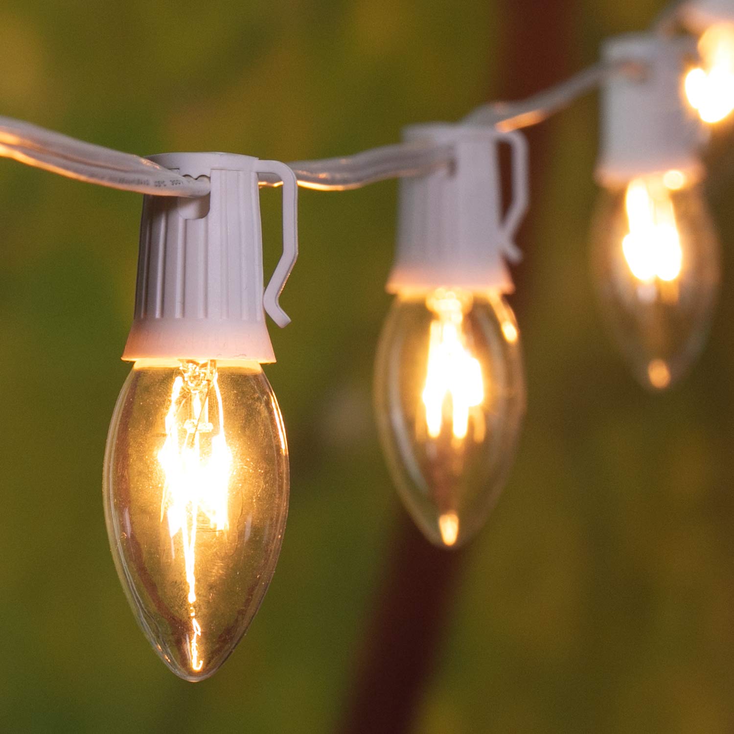 Minetom C9 LED String Lights 25ft Outdoor Christmas Lights - Clear White Bulbs with White Wire for Patio, Backyard, Christmas Tree, Party & Holiday Decorations - Perfect for Indoor and Outdoor Use